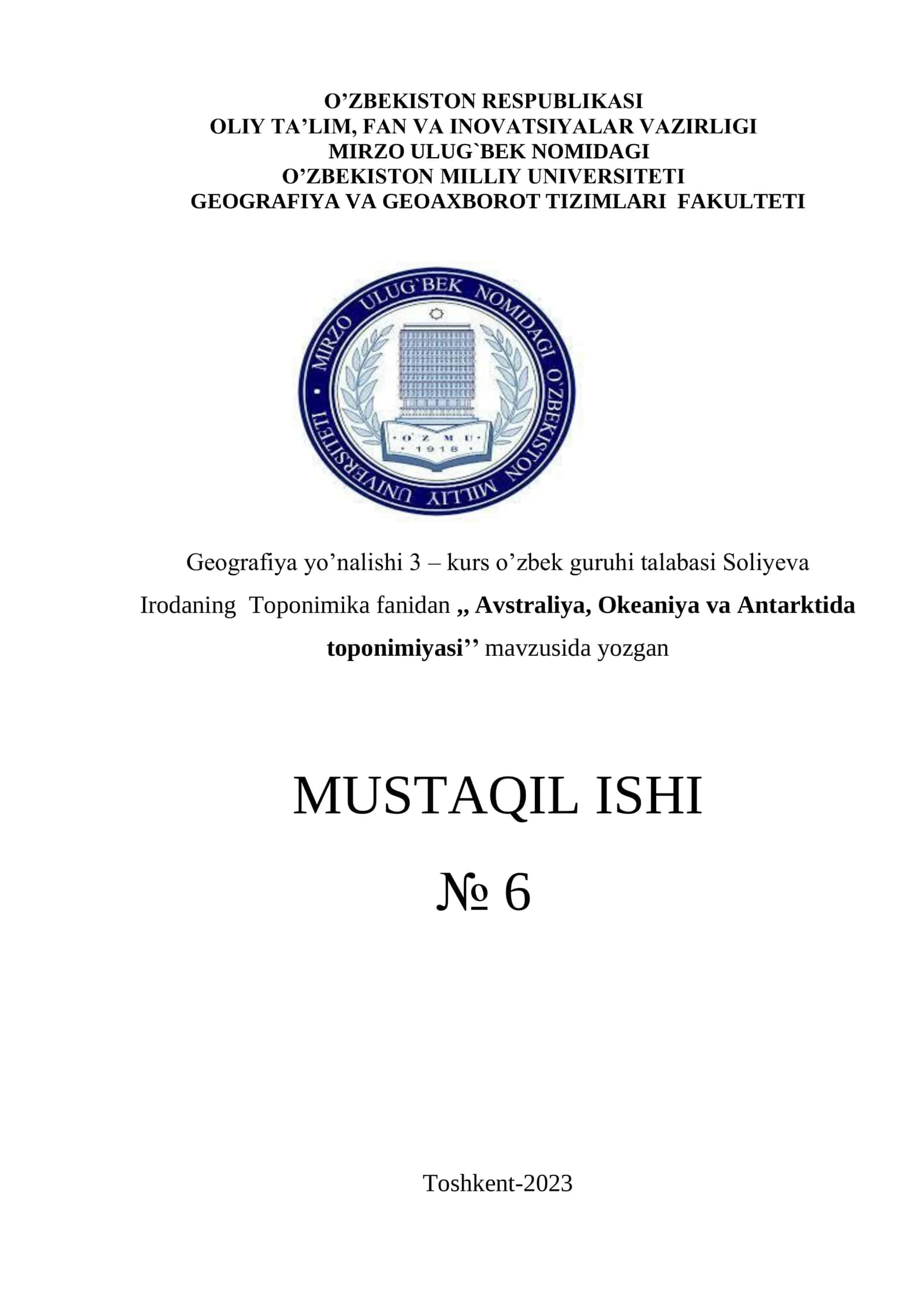 Avstraliya, Okeaniya va Antarktida toponimiyasi 1
