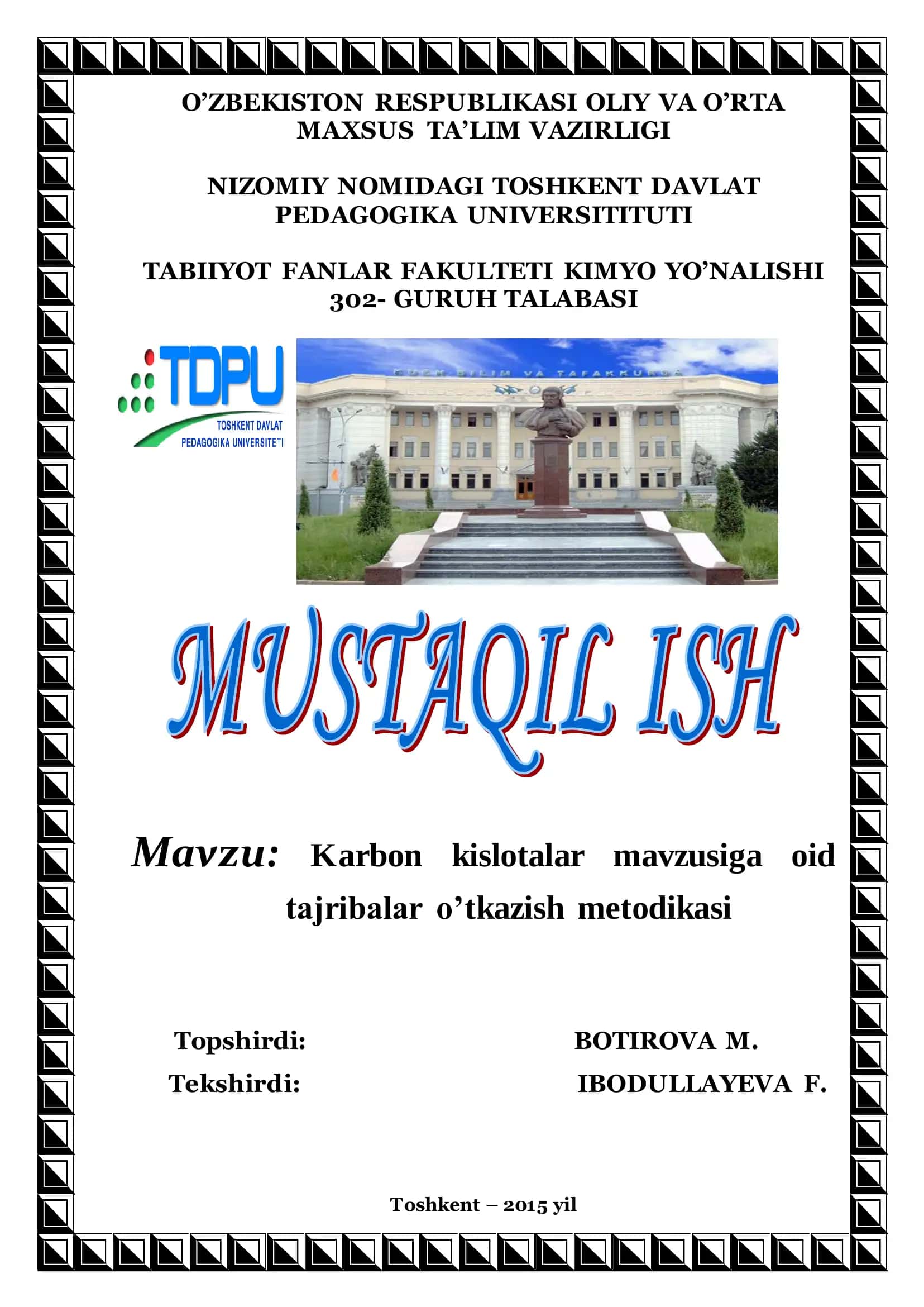Karbon kislotalar mavzusiga oid tajribalar o’tkazish metodikasi 1