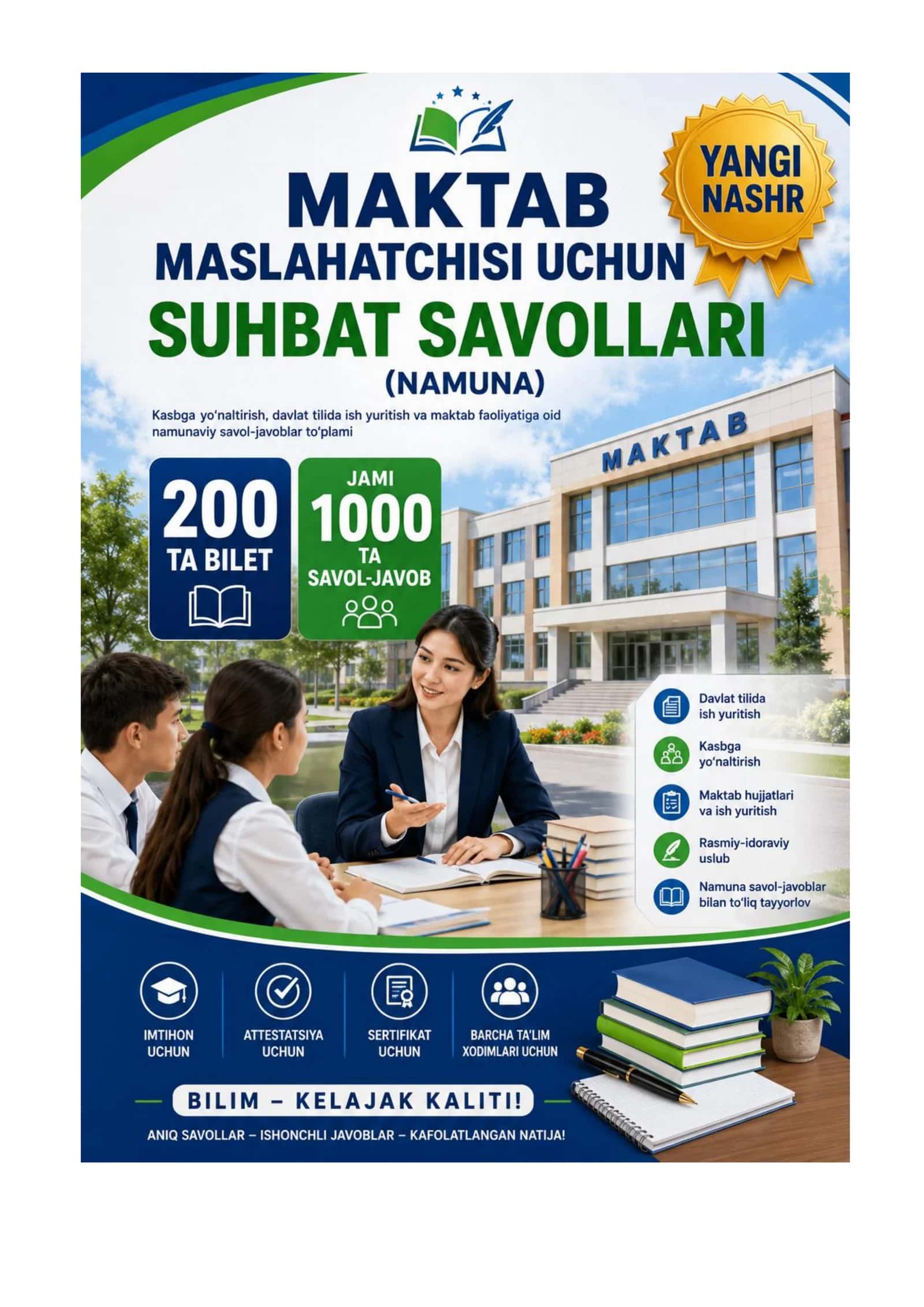 Maktab maslahatchisi uchun 1000+ testlar to‘plami 1