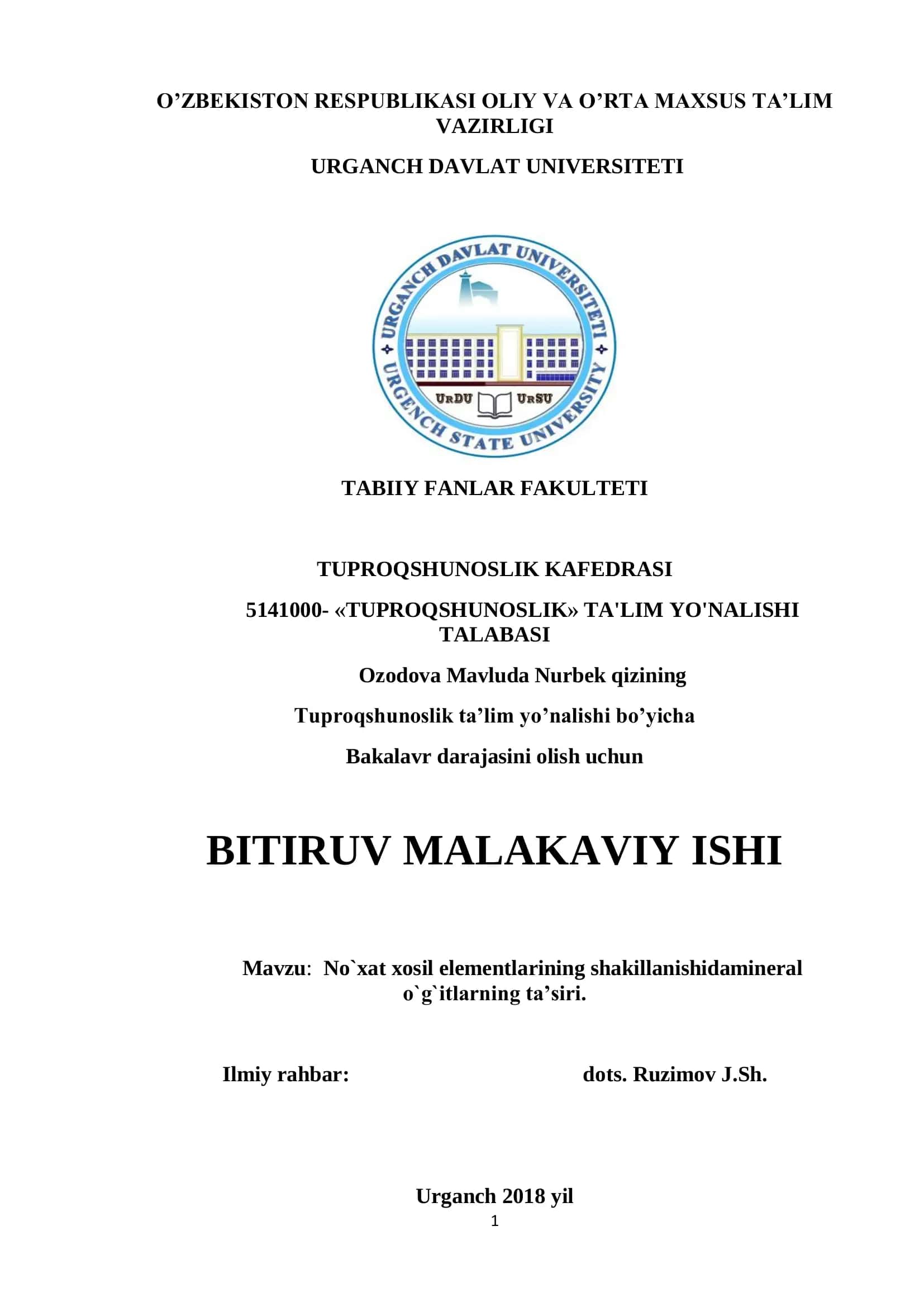 No`xat xosil elementlarining shakillanishidamineral o`g`itlarning ta’siri 1