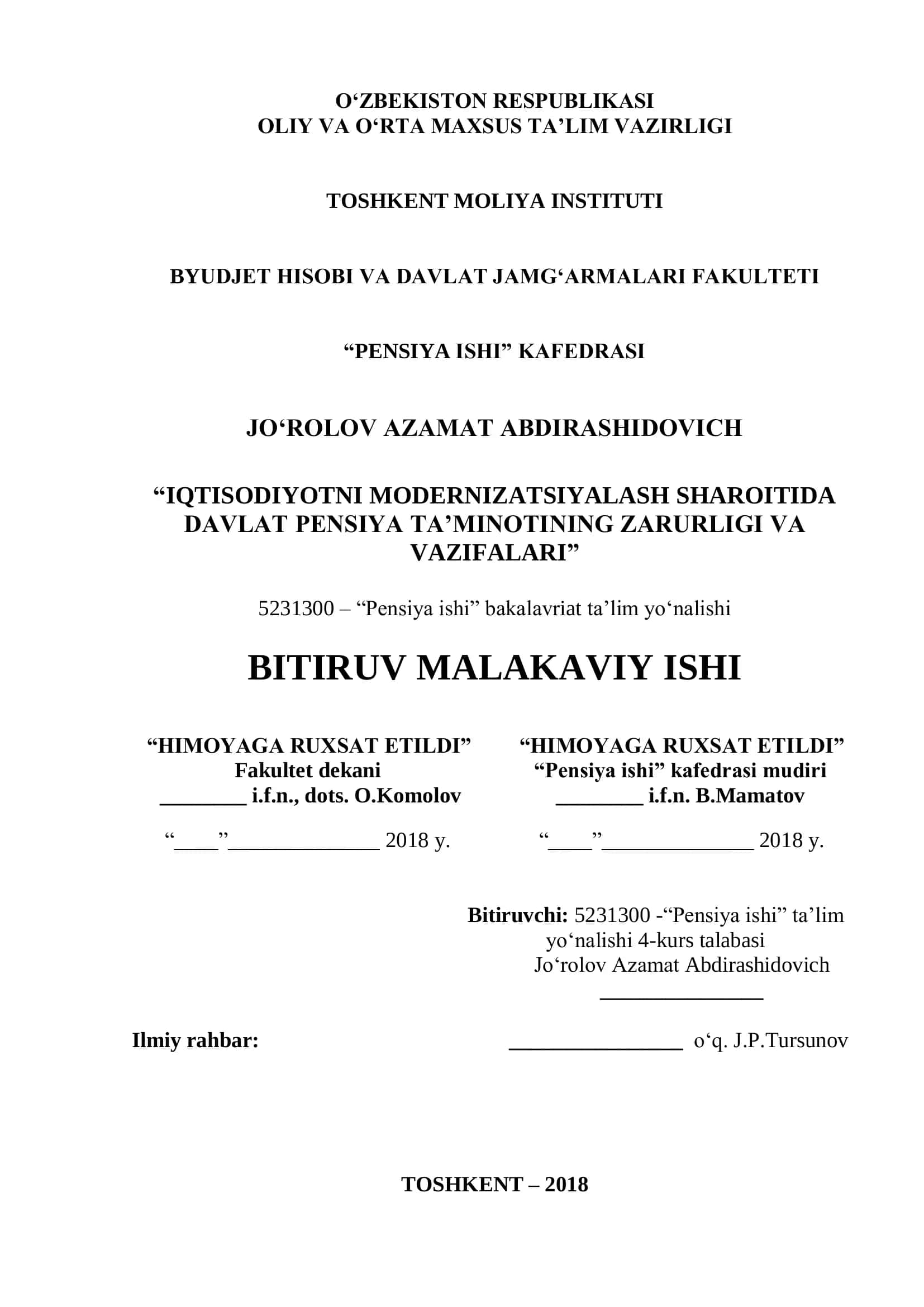 O'zbekiston Respublikasi Davlat Pensiya Ishi 1