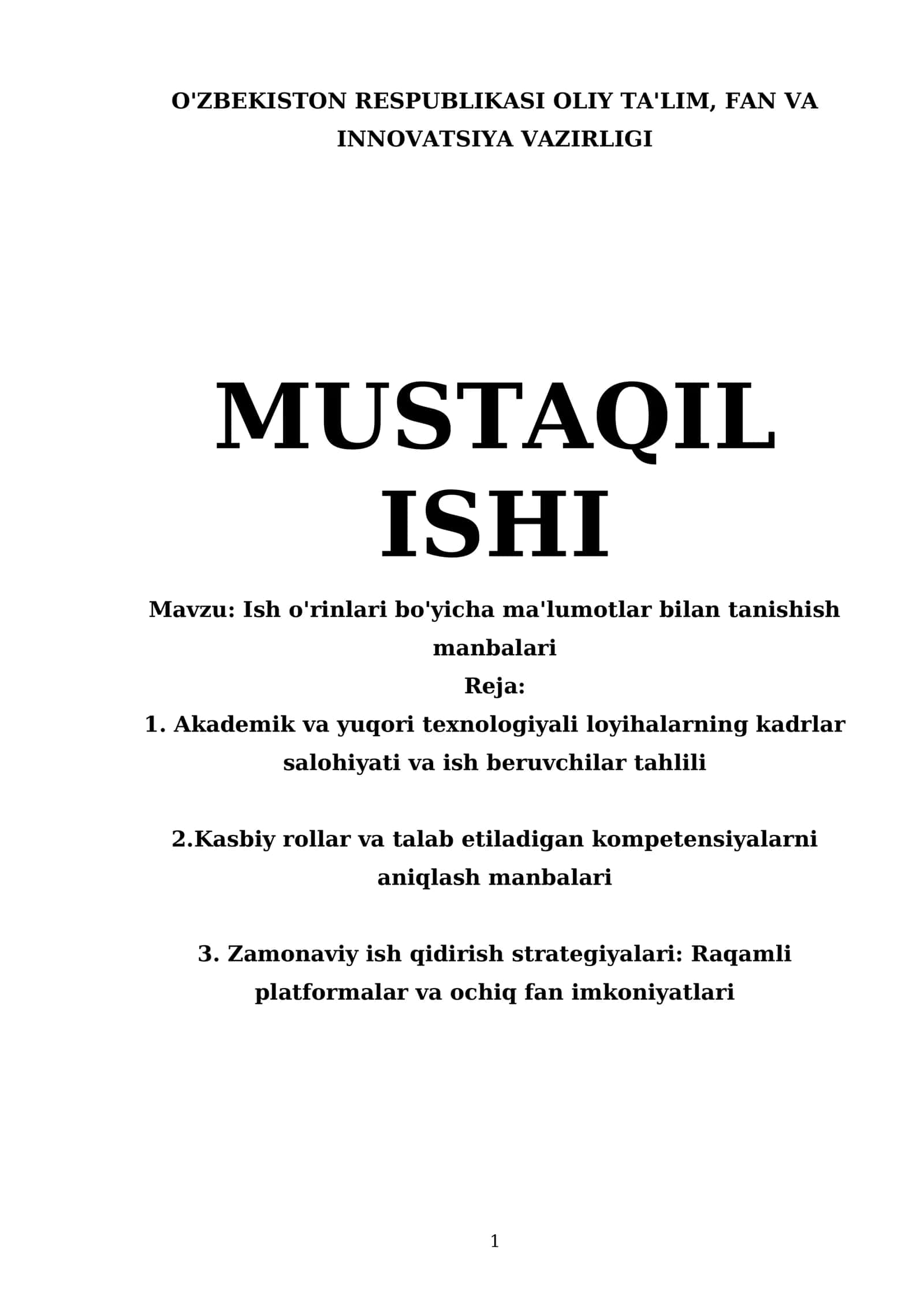 Ish o'rinlari bo'yicha ma'lumotlar bilan tanishish manbalari 1