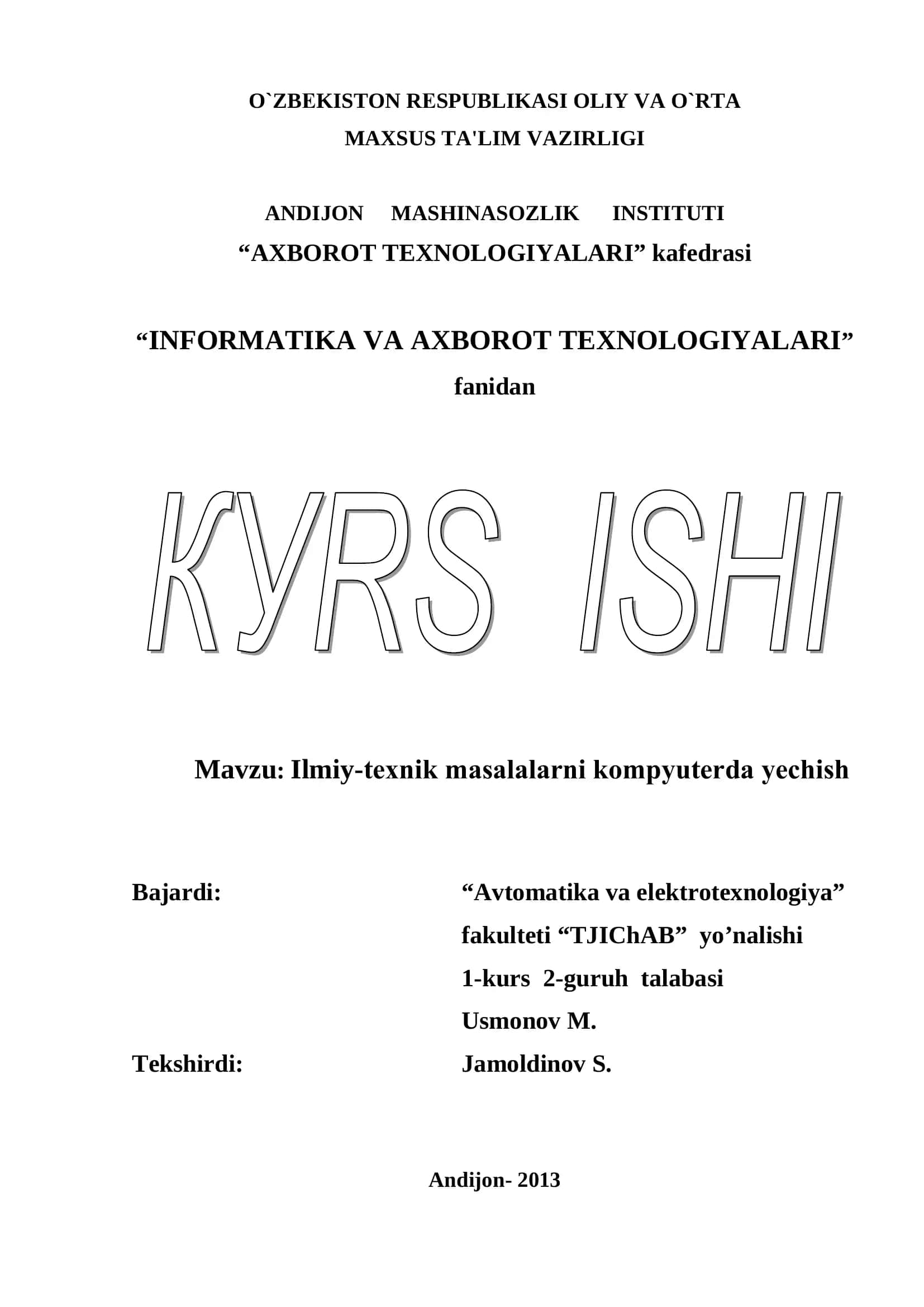 Ilmiy-tеxnik masalalarni kompyutеrda yеchish 1
