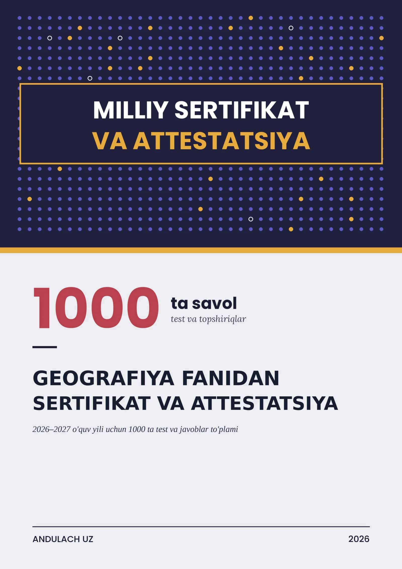 GEOGRAFIYA: MILLIY SERTIFIKAT VA ATTESTATSIYA TEST SAVOLLARI VA JAVOBLAR. 2026 1