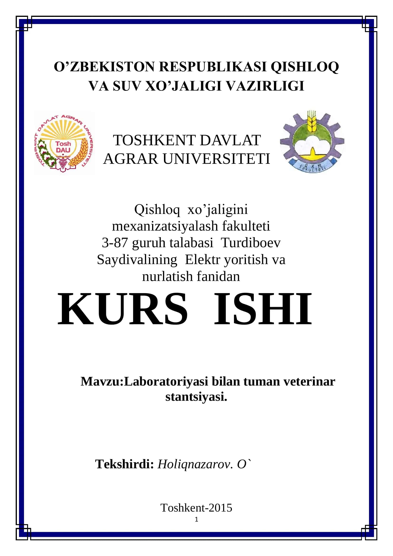 Laboratoriyasi bilan tuman veterinar stantsiyasi 1