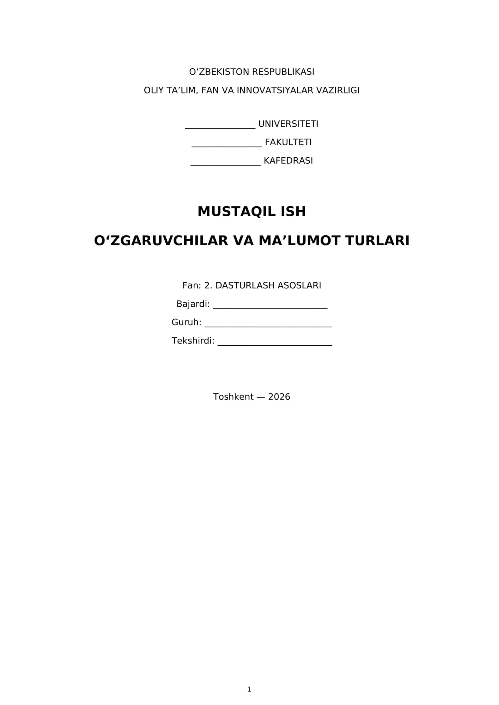 O‘zgaruvchilar va ma’lumot turlari 1