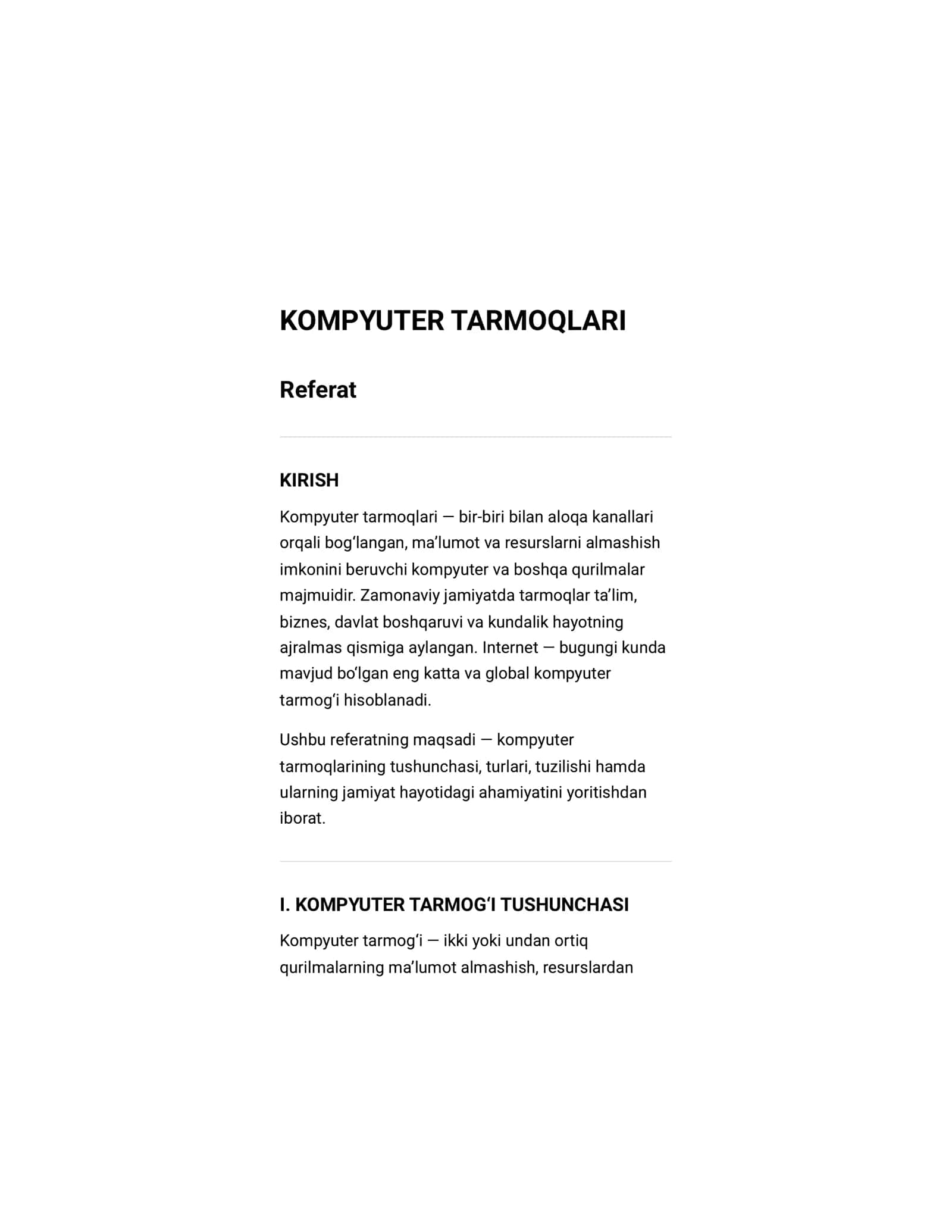 Referat Kompyuter tarmoqlari 1