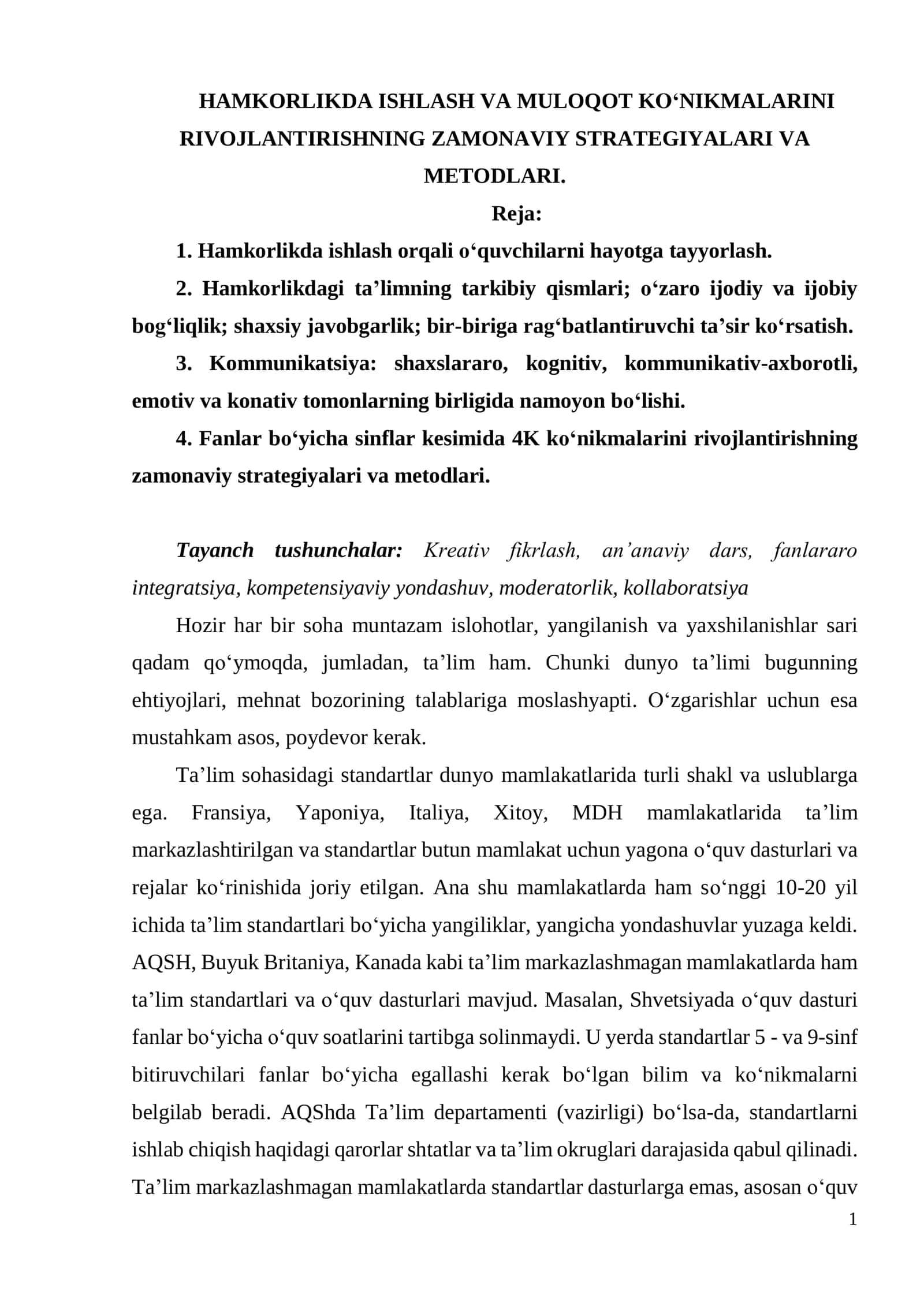 HAMKORLIKDA ISHLASH VA MULOQOT KO‘NIKMALARI 1