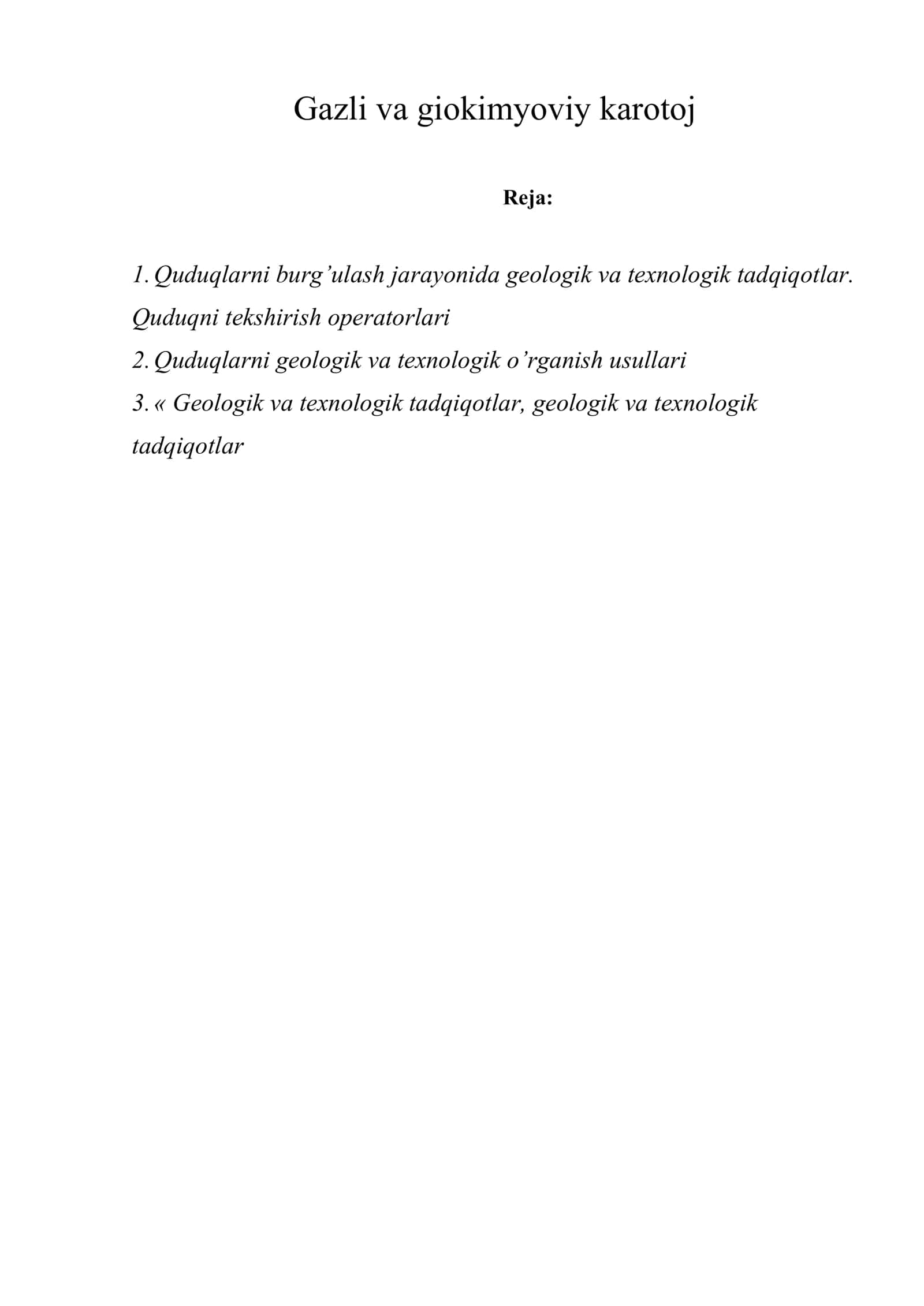 Gazli va giokimyoviy karotoj 1