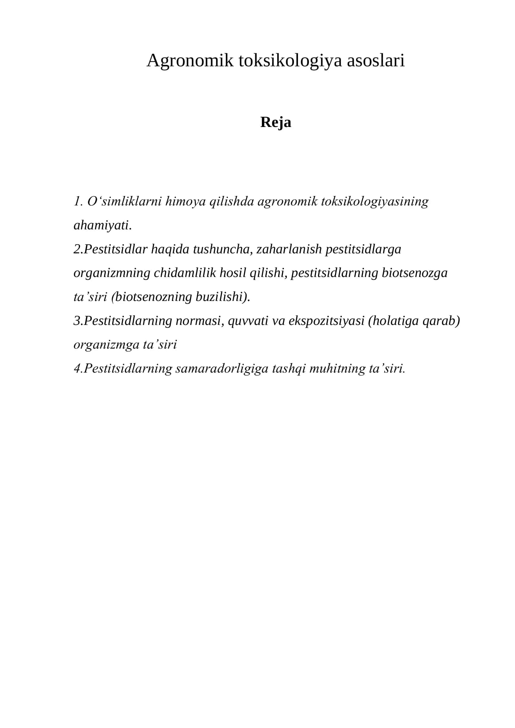 Agronomik toksikologiya asoslari 1