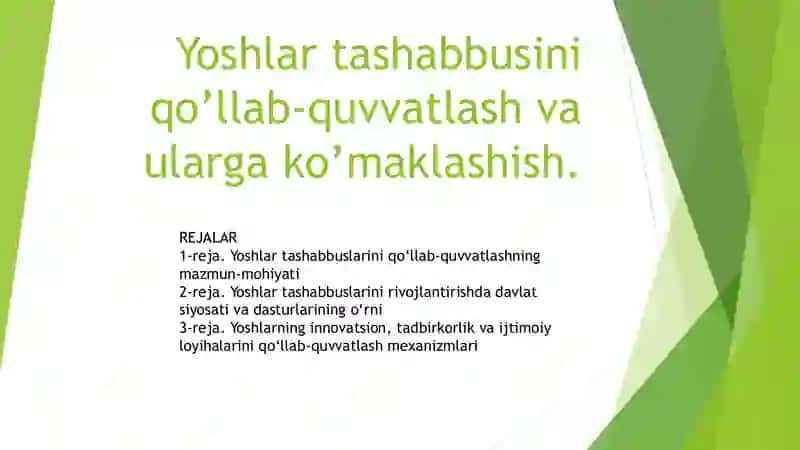 Yoshlar Tashabusuni Qolab quvatlash Taqdimot 1