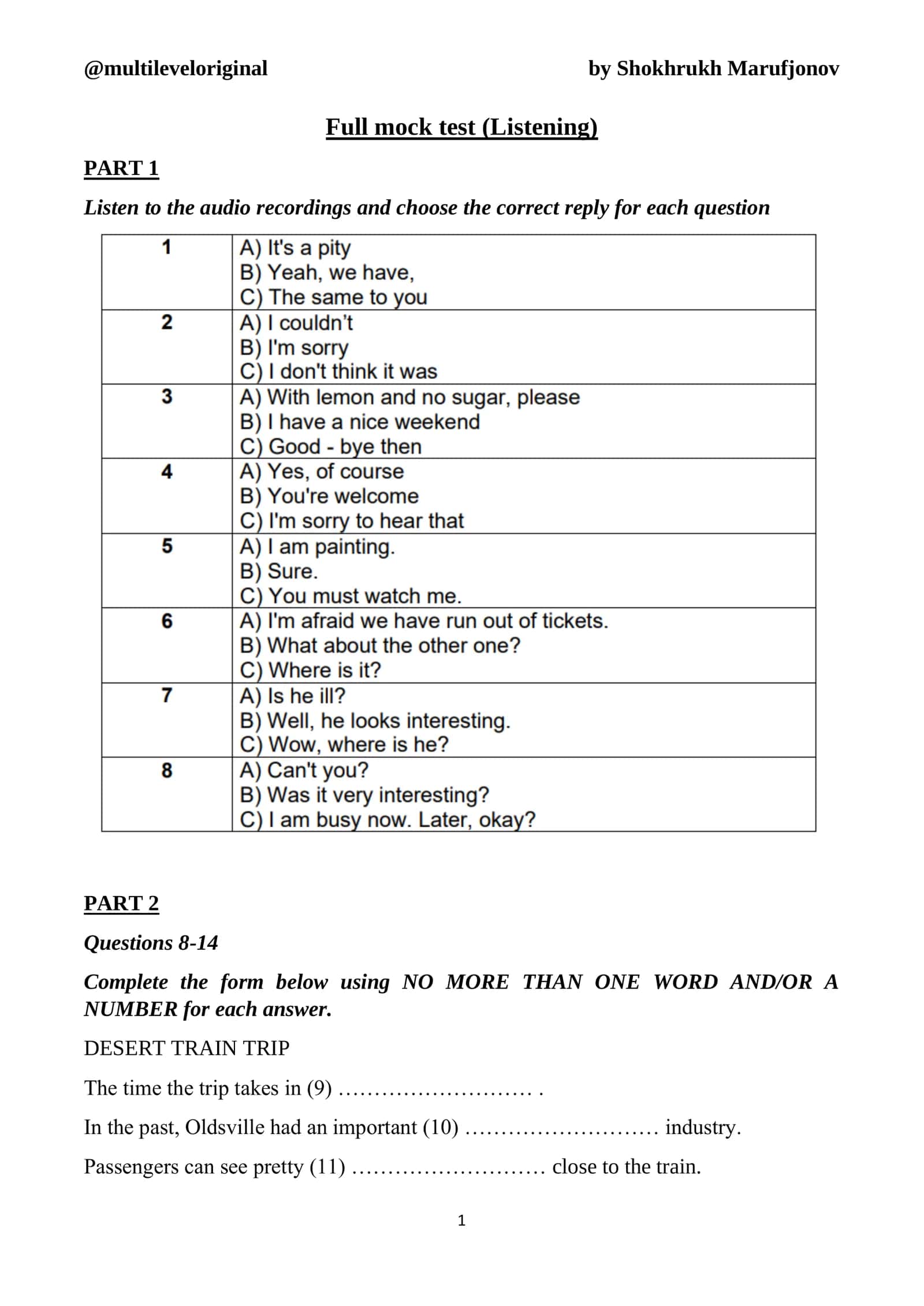 Full mock test (Listening and Reading ) 1