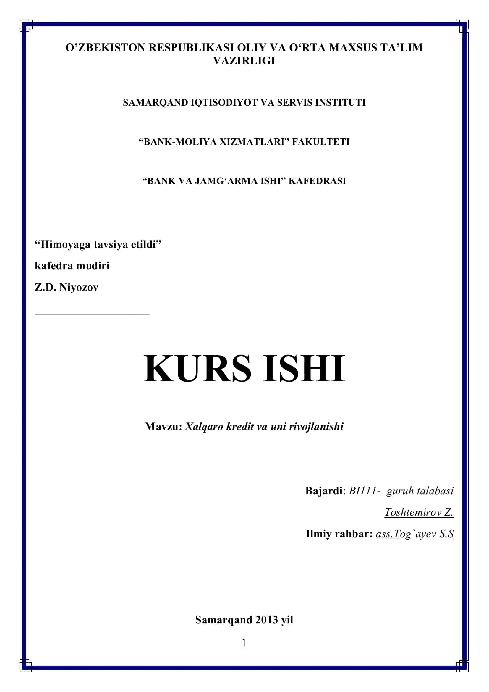Xalqaro kredit va uning rivojlanishi 1