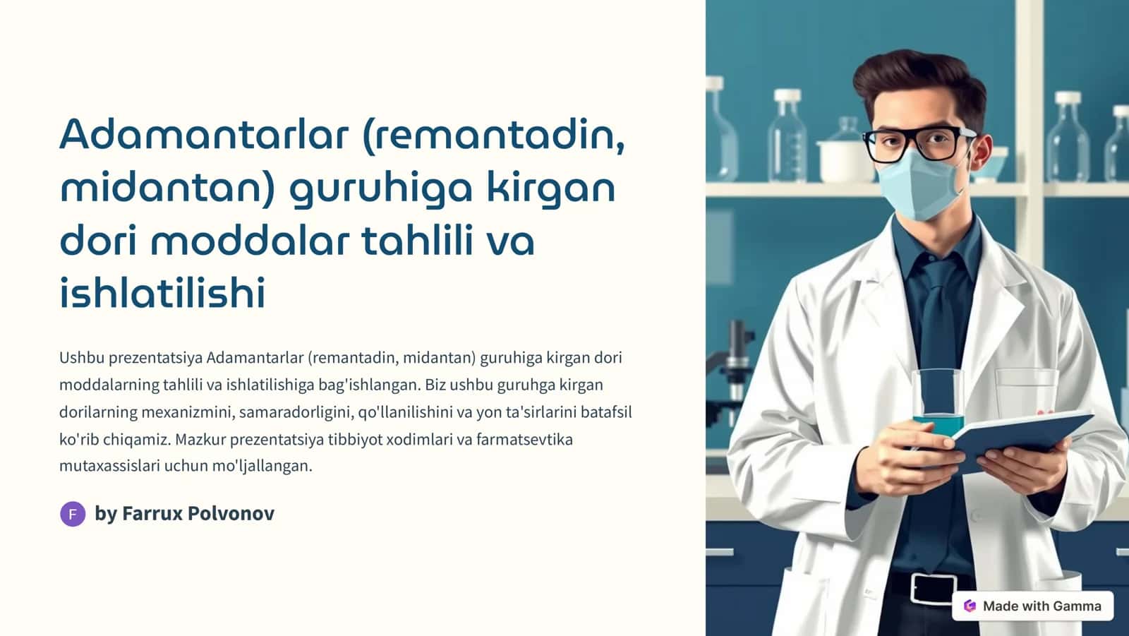 Adamantarlar (remantadin, midantan) guruhiga kirgan dori moddalar tahlili va ishlatilishi 1
