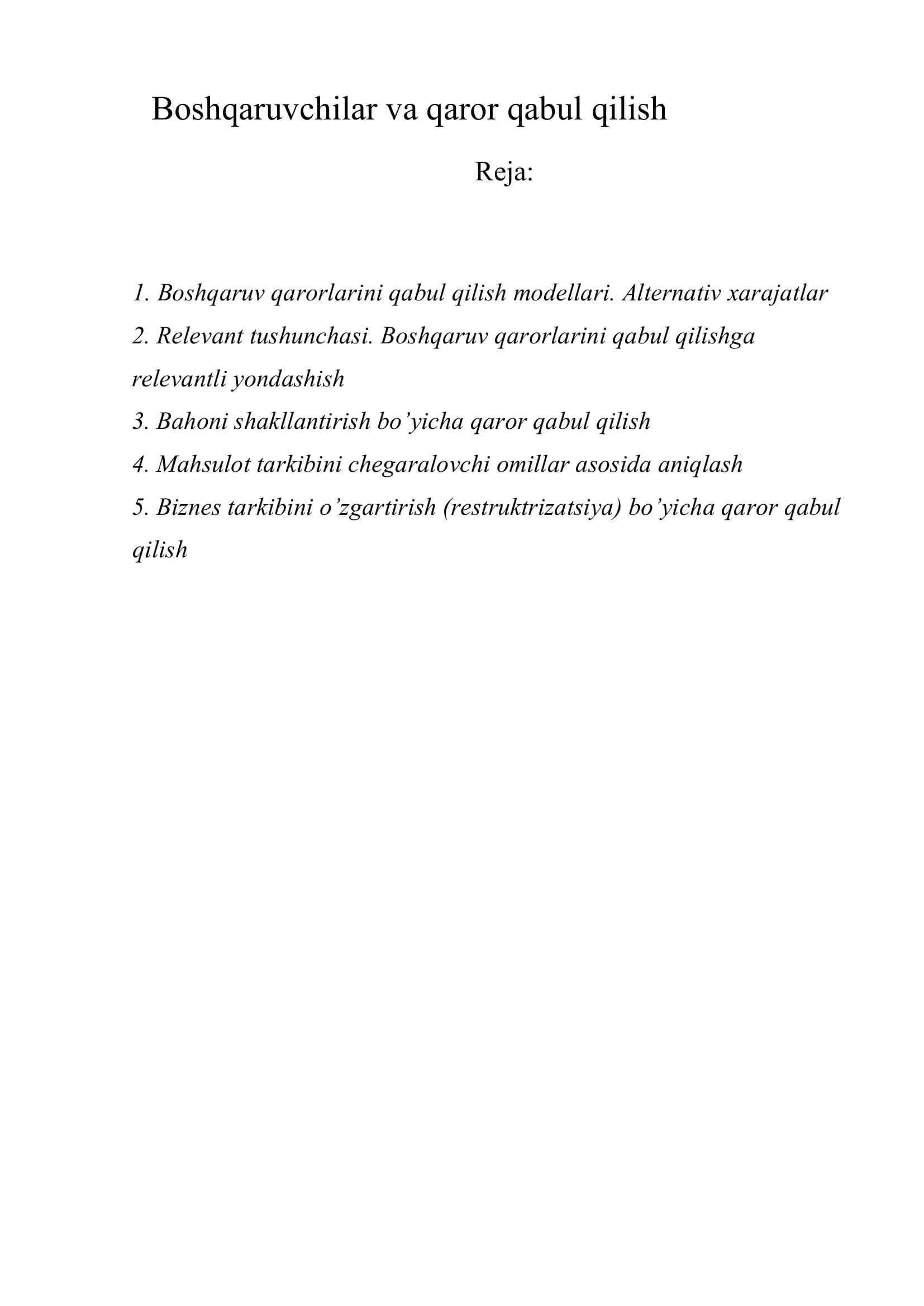 Boshqaruvchilar va qaror qabul qilish 1
