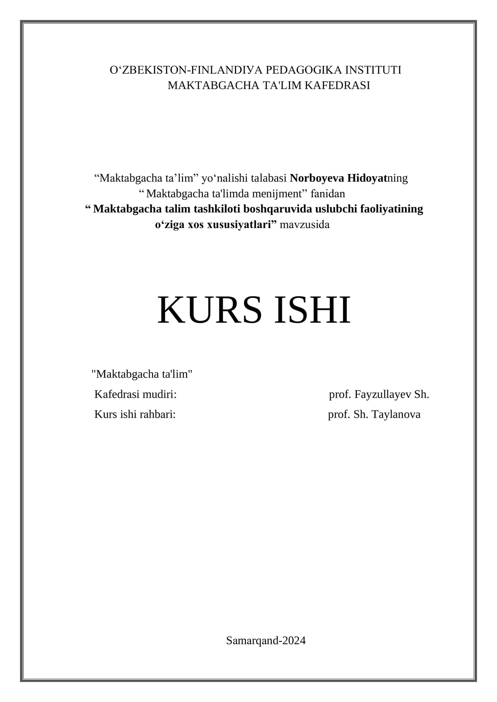 Maktabgacha ta’lim tashkiloti boshqaruvida uslubchi faoliyatining oʻziga xos xususiyatlari 1