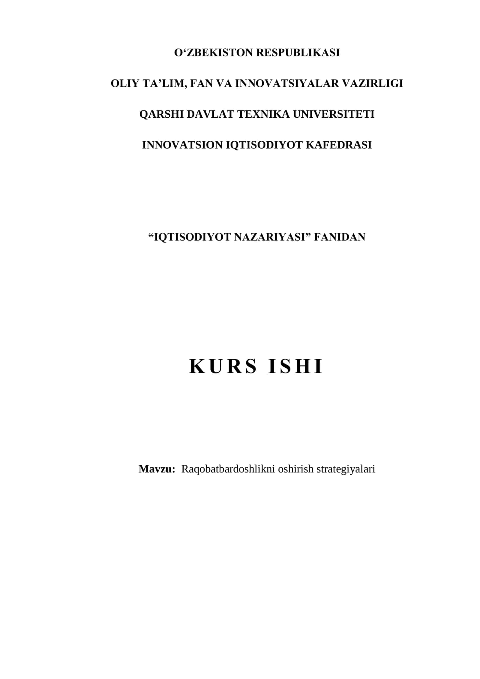 Raqobatbardoshlikni oshirish strategiyalari 1