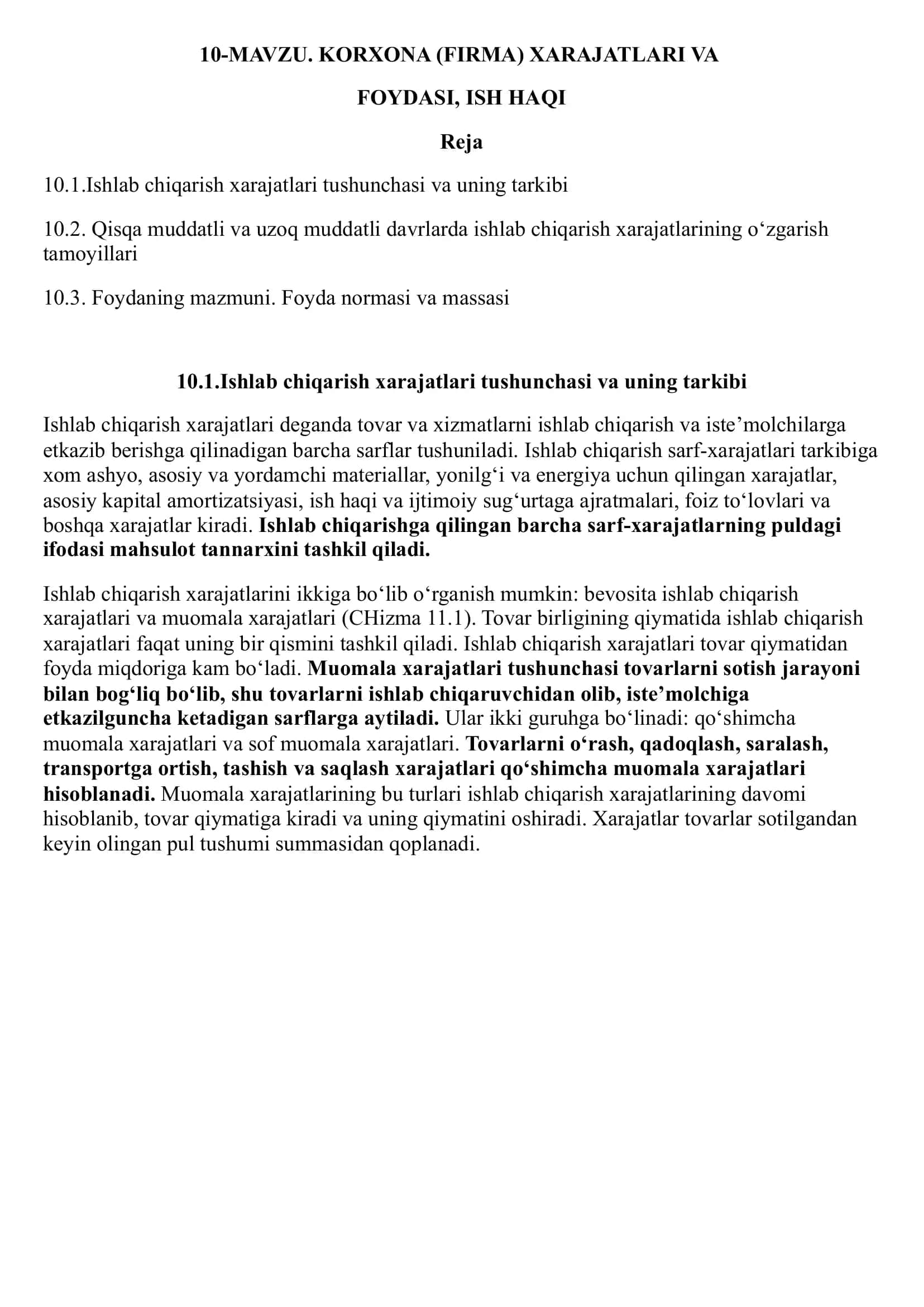 Ishlab chiqarish xarajatlari 1