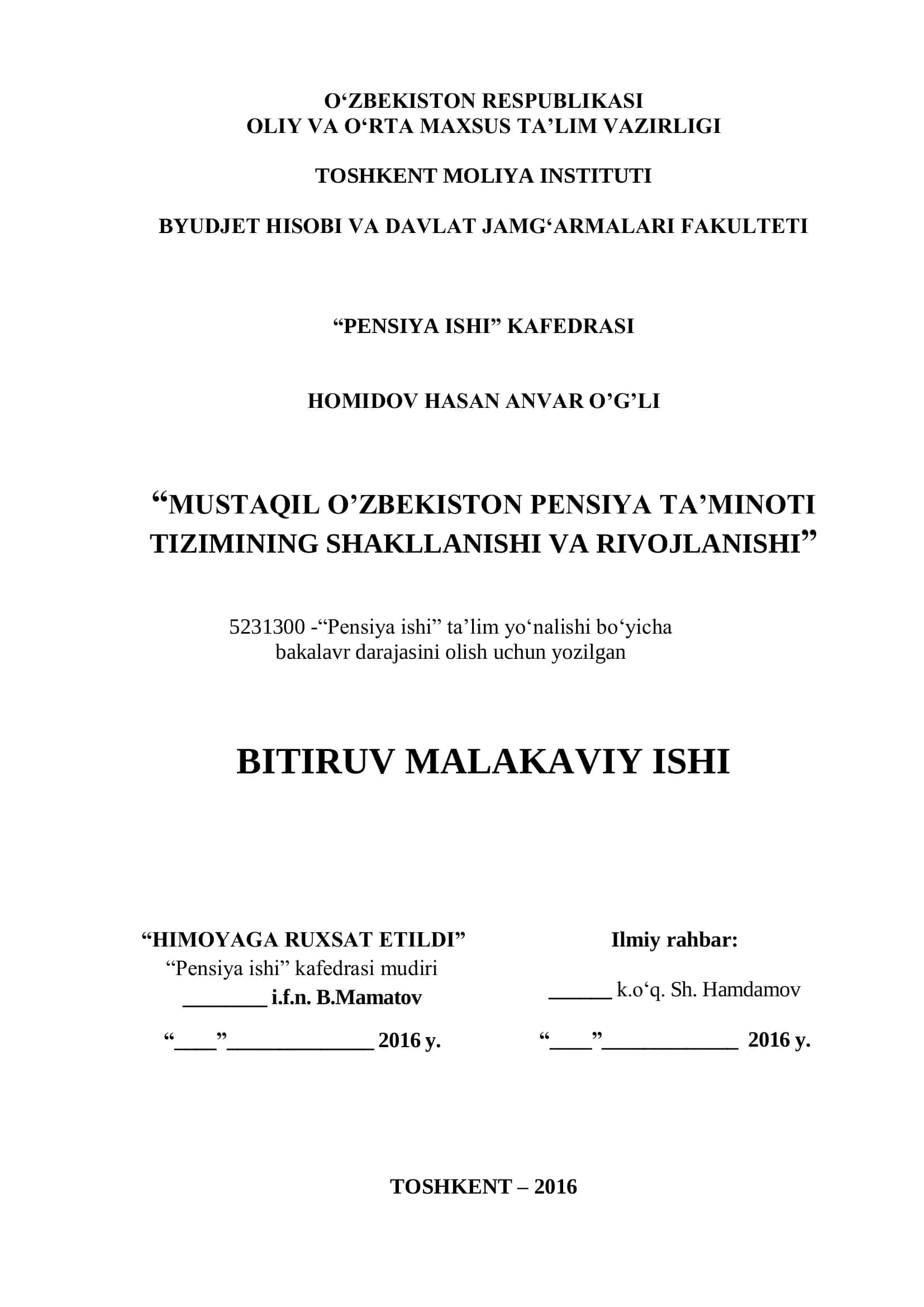 MUSTAQIL O’ZBEKISTON PENSIYA TA’MINOTI TIZIMINING SHAKLLANISHI VA RIVOJLANISHI 1