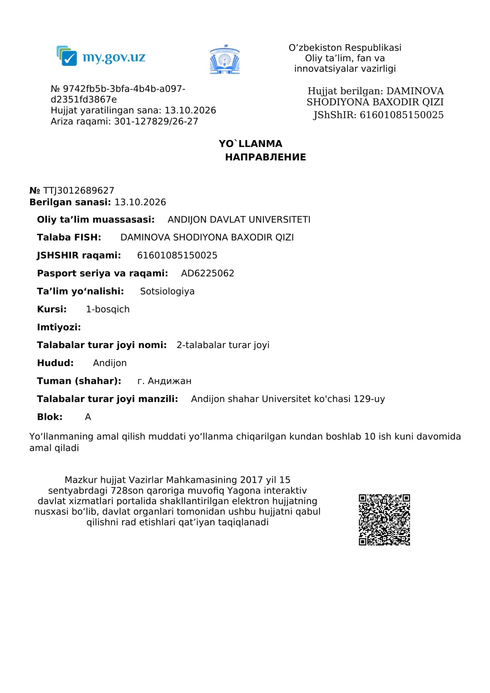 YO`LLANMA 1