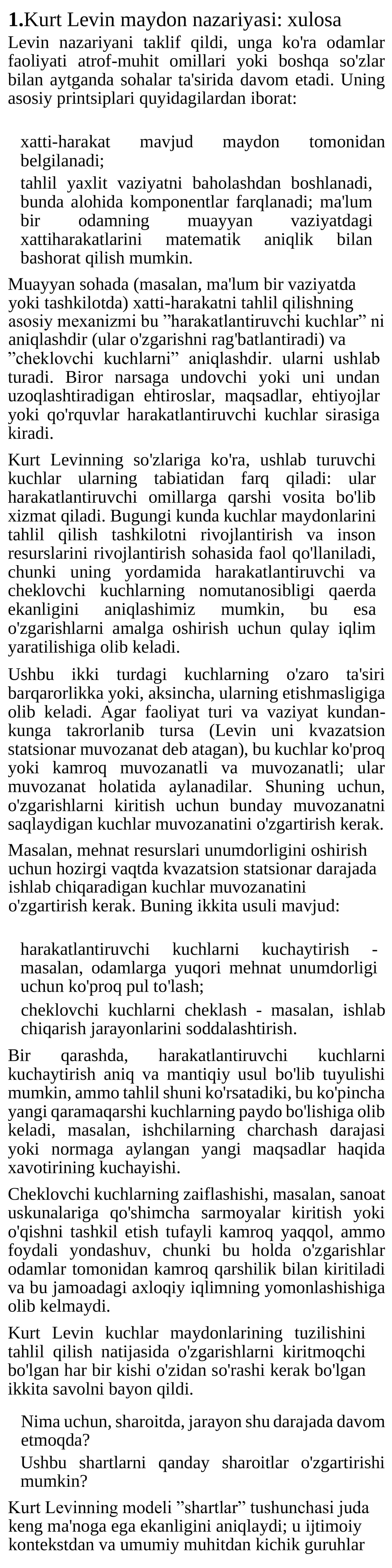 Kurt Levin maydon nazariyasi: xulosa 1