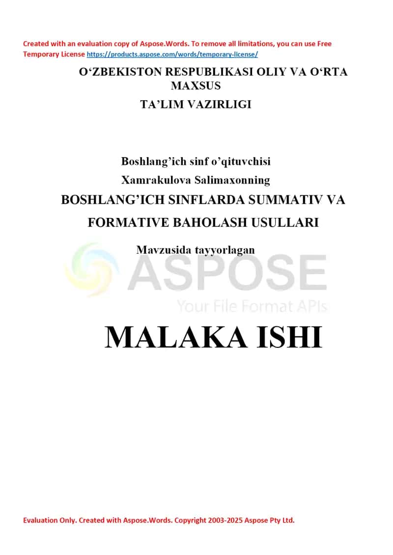 BOSHLANG’ICH SINFLARDA SUMMATIV VA FORMATIVE BAHOLASH USULLARI 1