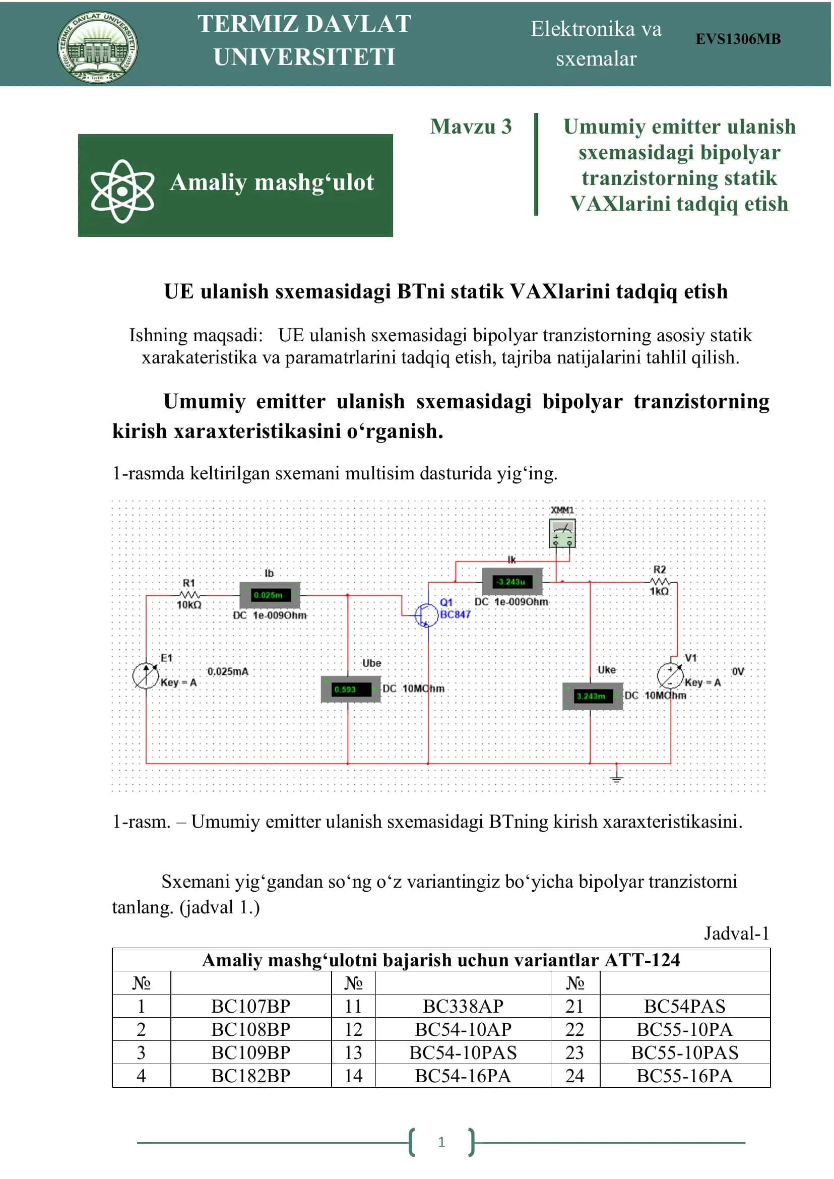 Umumiy emitter ulanish sxemasi 1