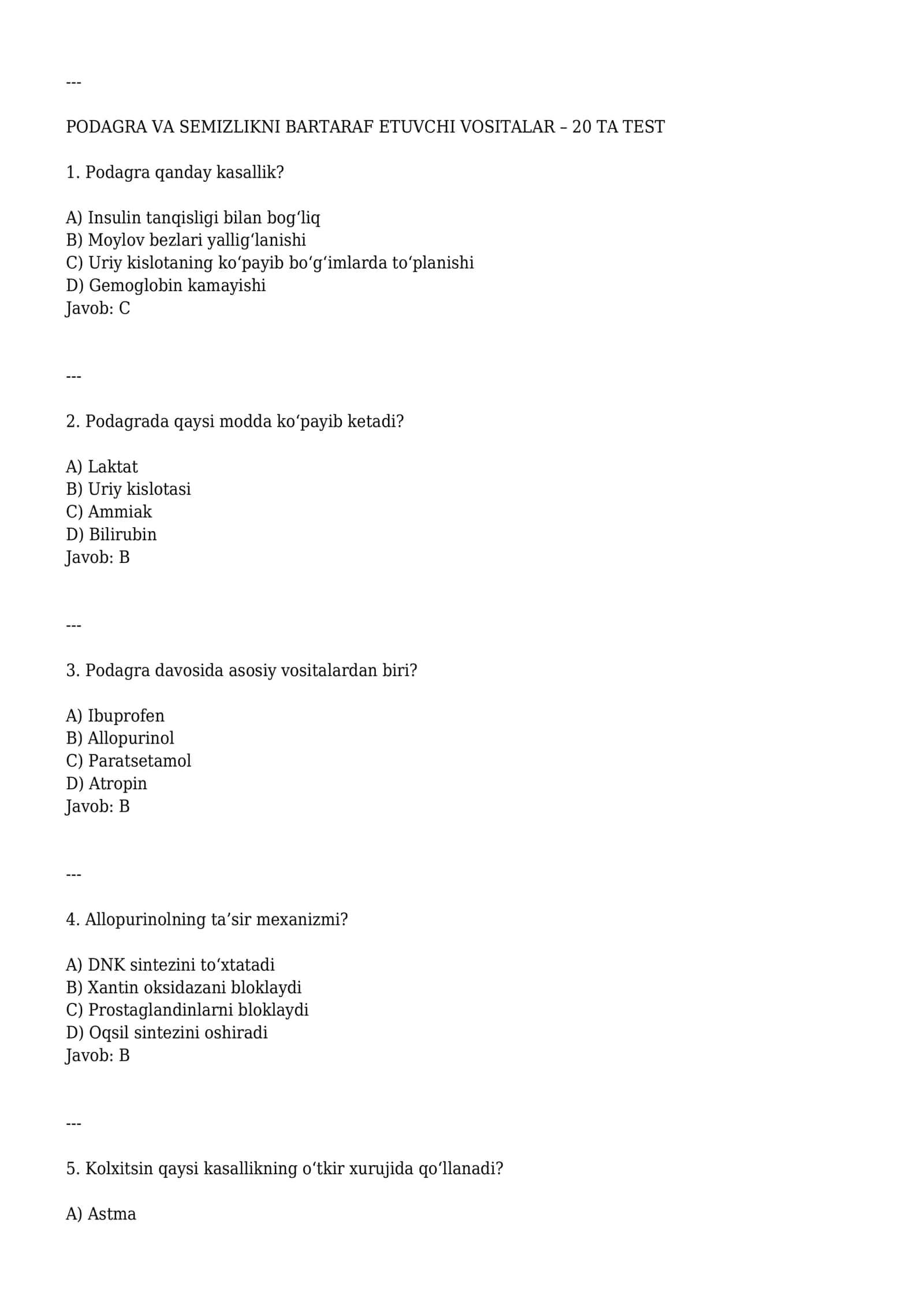 Podagra va semizlikni bartaraf etuvchi vositalar 1