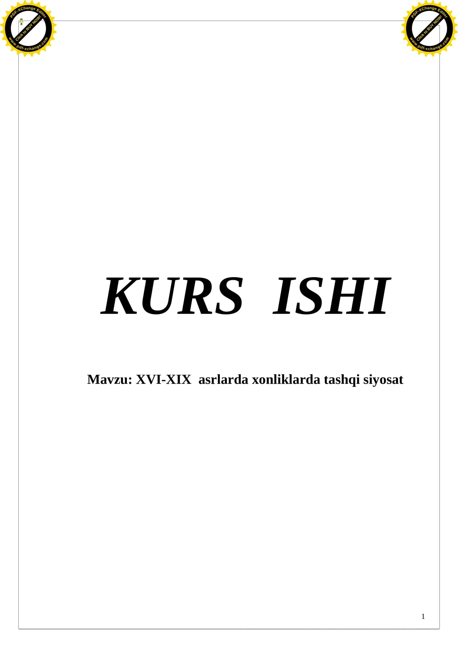 XVI-XIX asrlarda xonliklarda tashqi siyosat 1