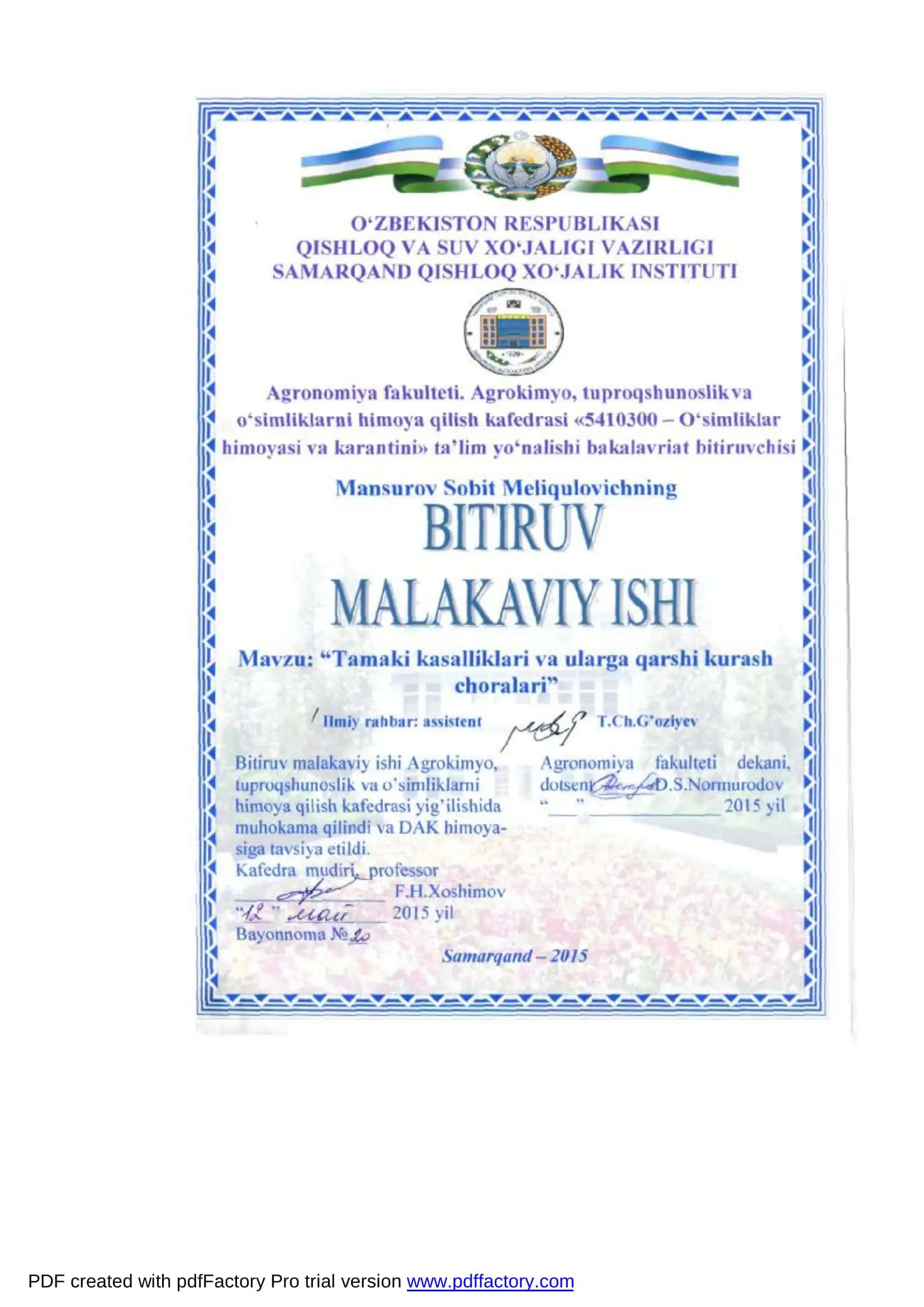 Тамаки касалликлари ва уларга қарши кураш чоралари 1