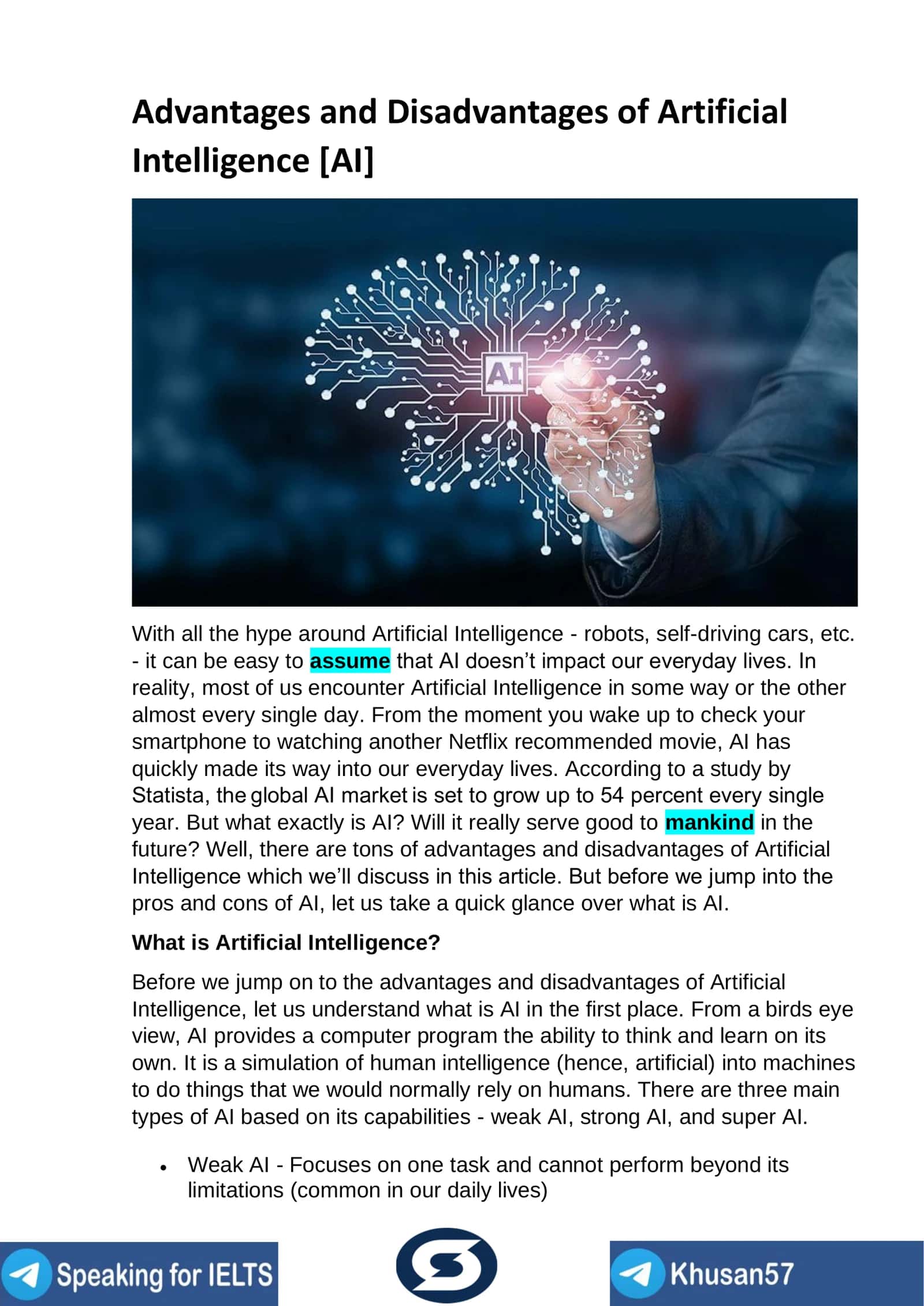 Advantages and Disadvantages of Artificial Intelligence [AI] 1