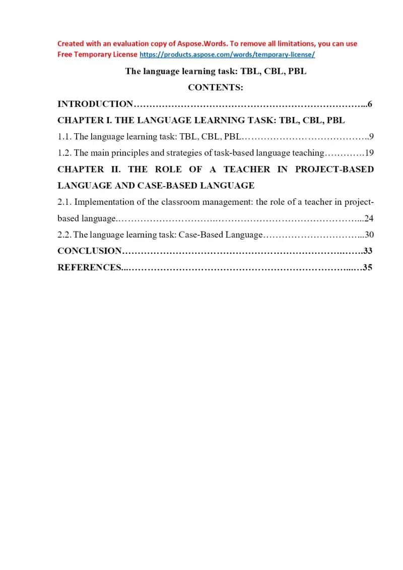 The language learning task: TBL, CBL, PBL 1