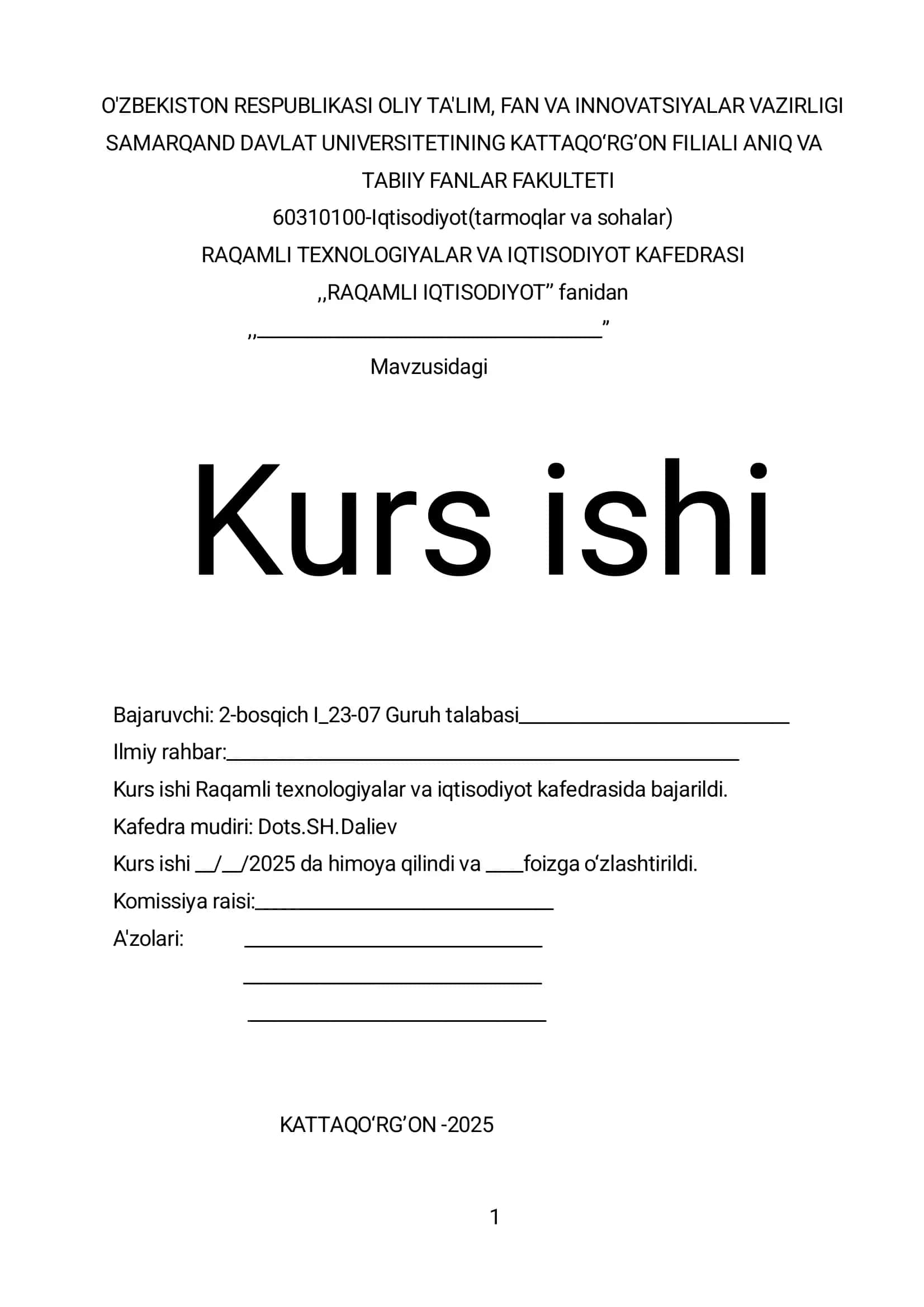 Raqamli iqtisodiyot fanidan kurs ishi 1
