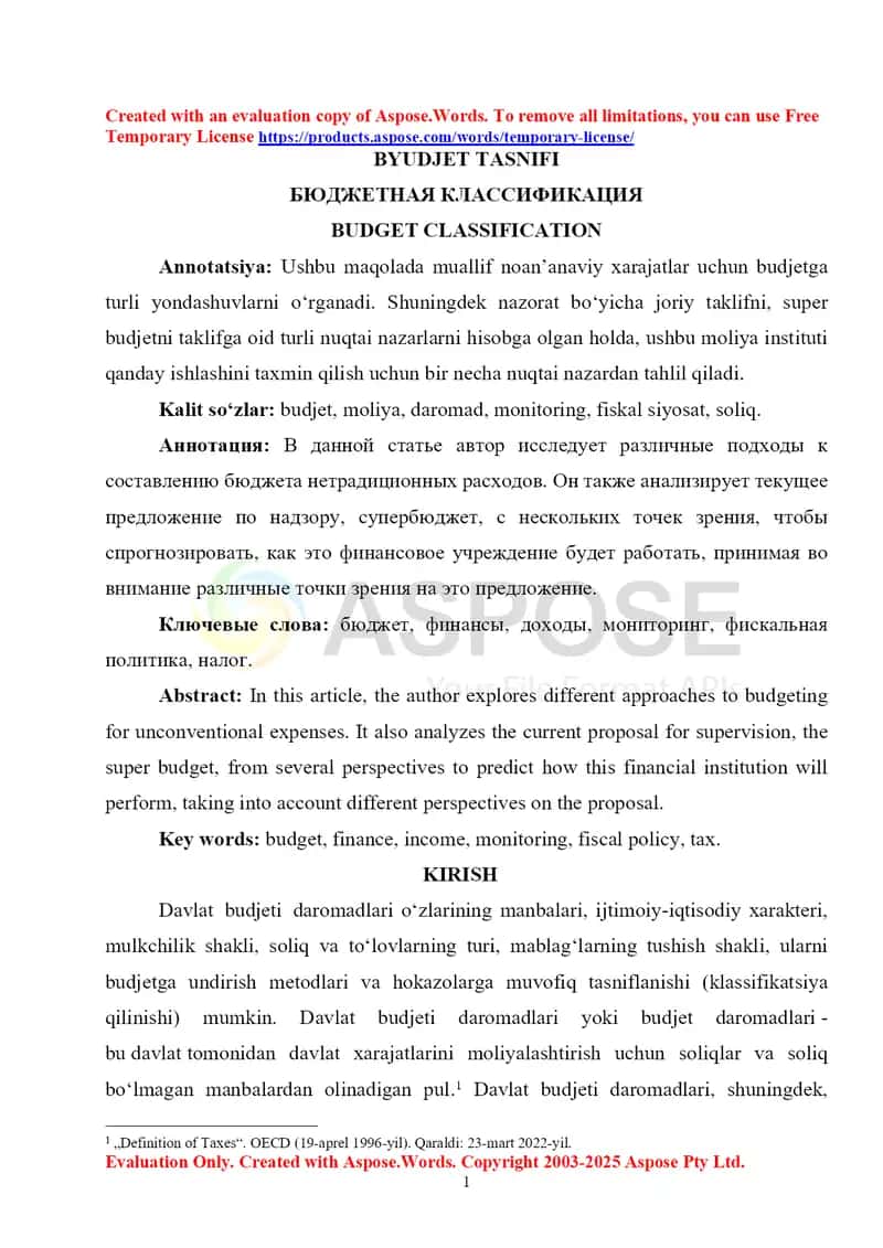 Budjet tasnifi 1