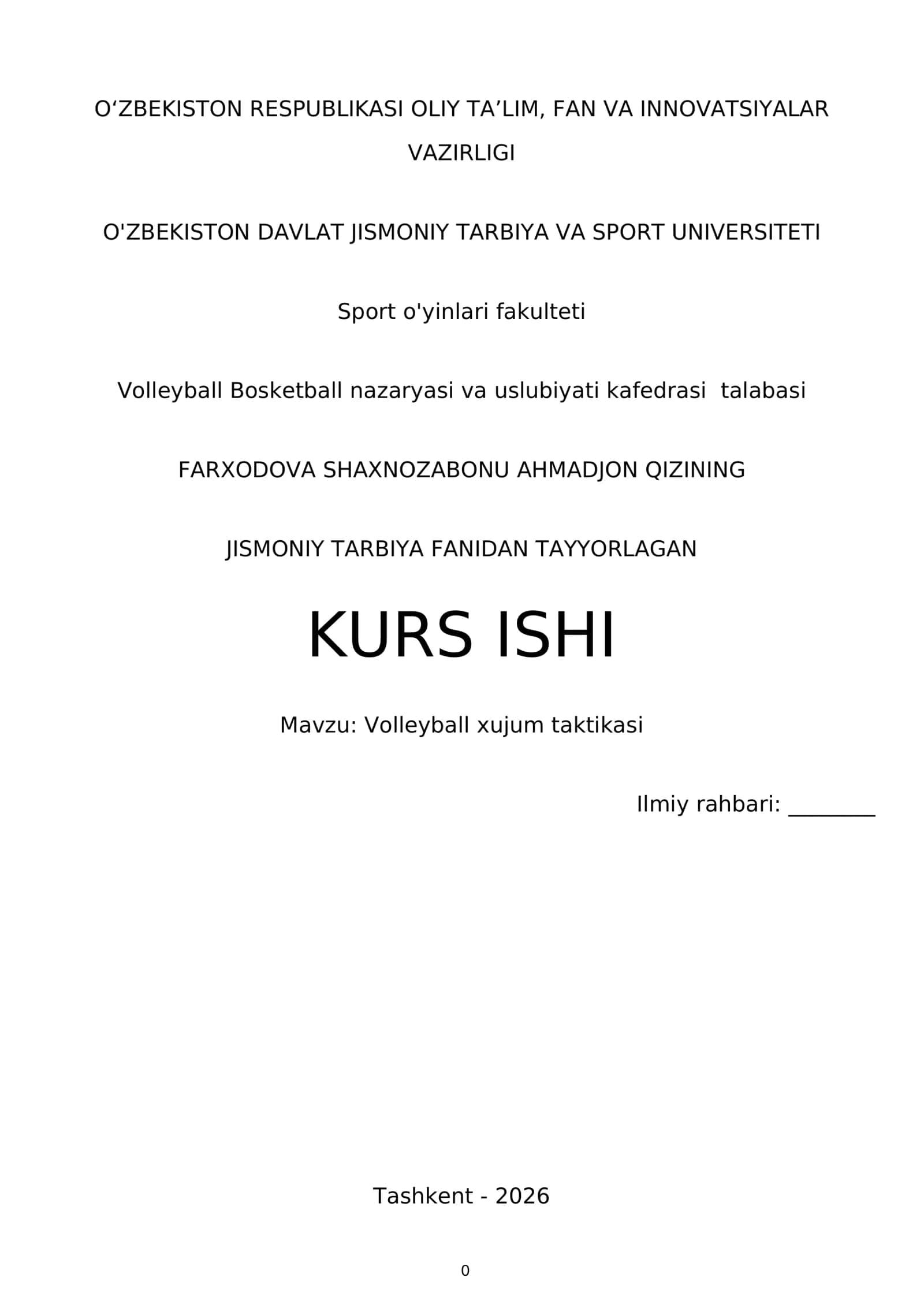 Volleyball xujum taktikasi kurs ishi 1