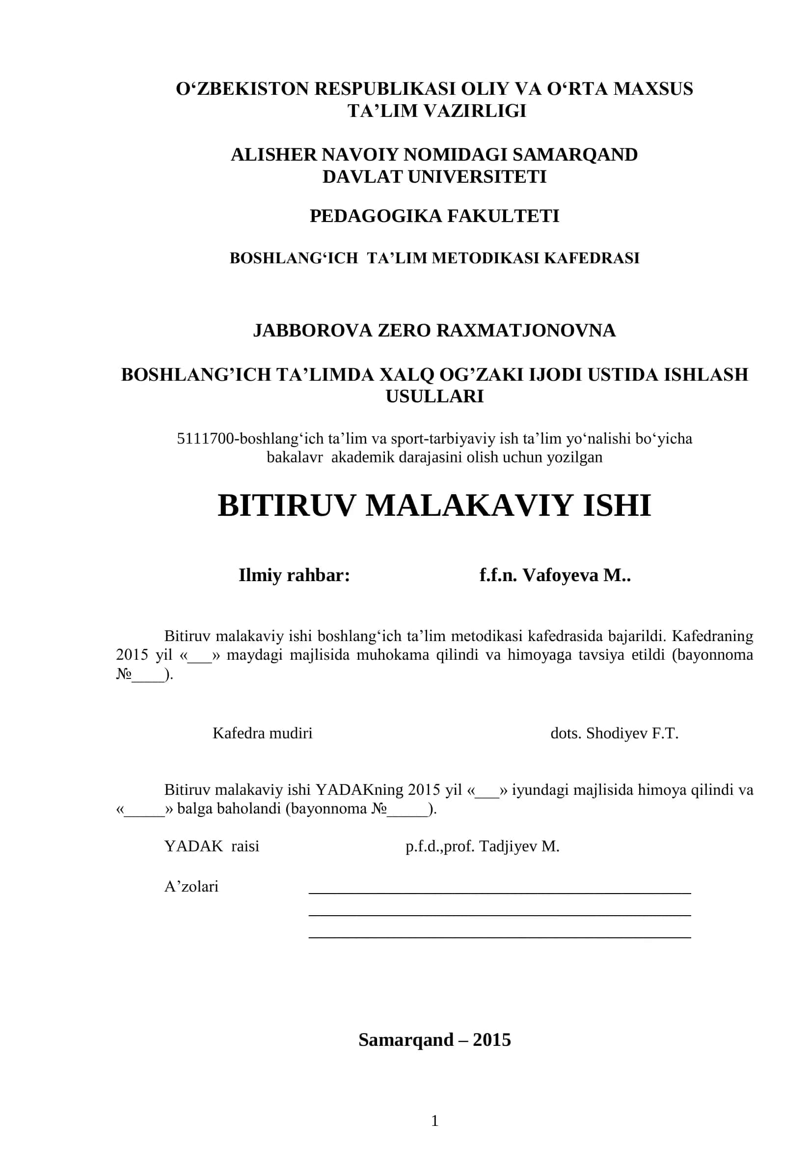 BOSHLANG’ICH TA’LIMDA XALQ OG’ZAKI IJODI USTIDA ISHLASH USULLARI 1