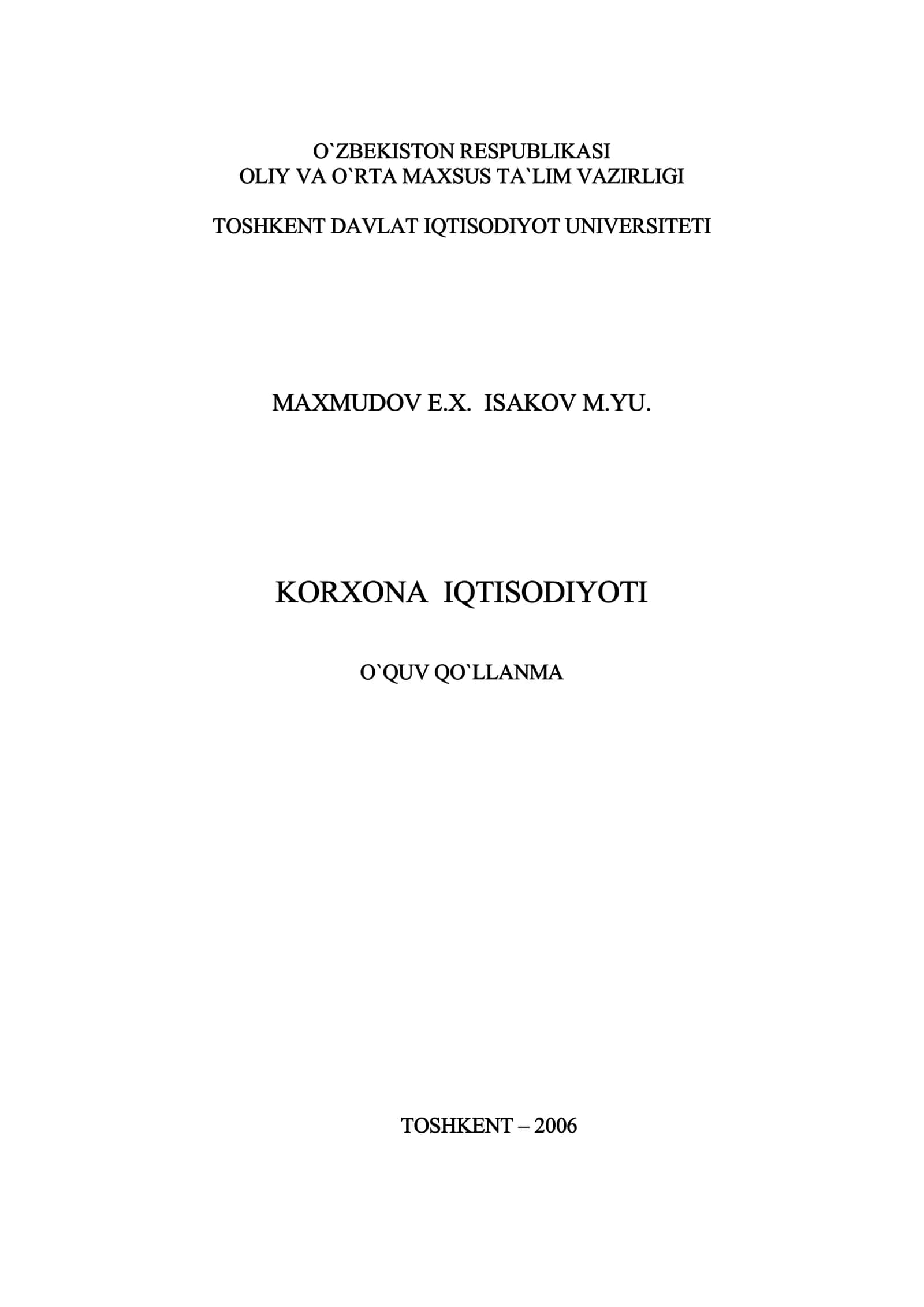 Korxona iqtisodiyoti (O'quv qo'llanma) 1