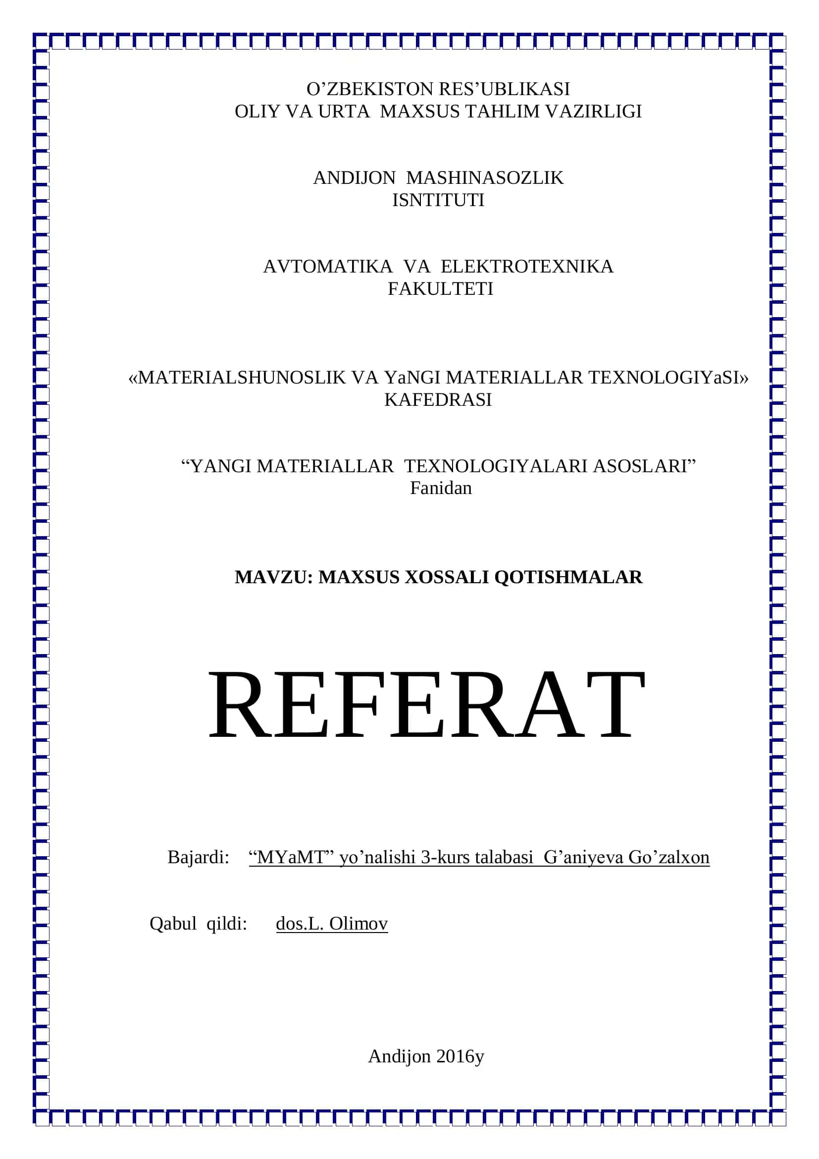 MAXSUS XOSSALI QOTISHMALAR 1