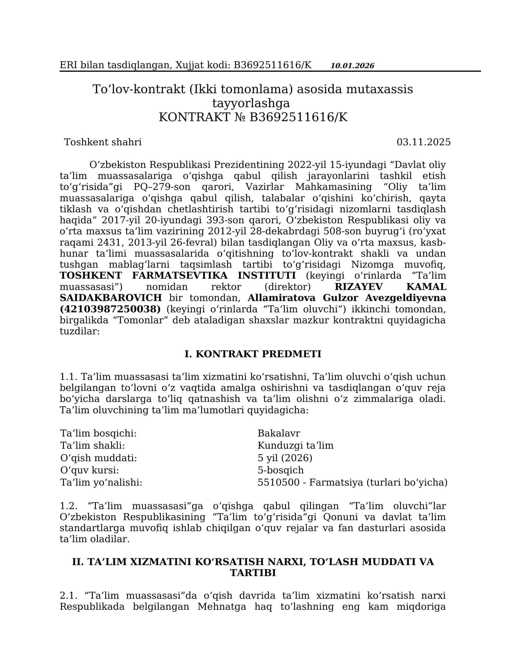 O‘zbekiston Respublikasi Prezidentining 2022-yil 15-iyundagi “Davlat oliy ta’lim muassasalariga o‘qishga qabul qilish jarayonlarini tashkil etish to‘g‘risida”gi PQ–279-son qarori 1