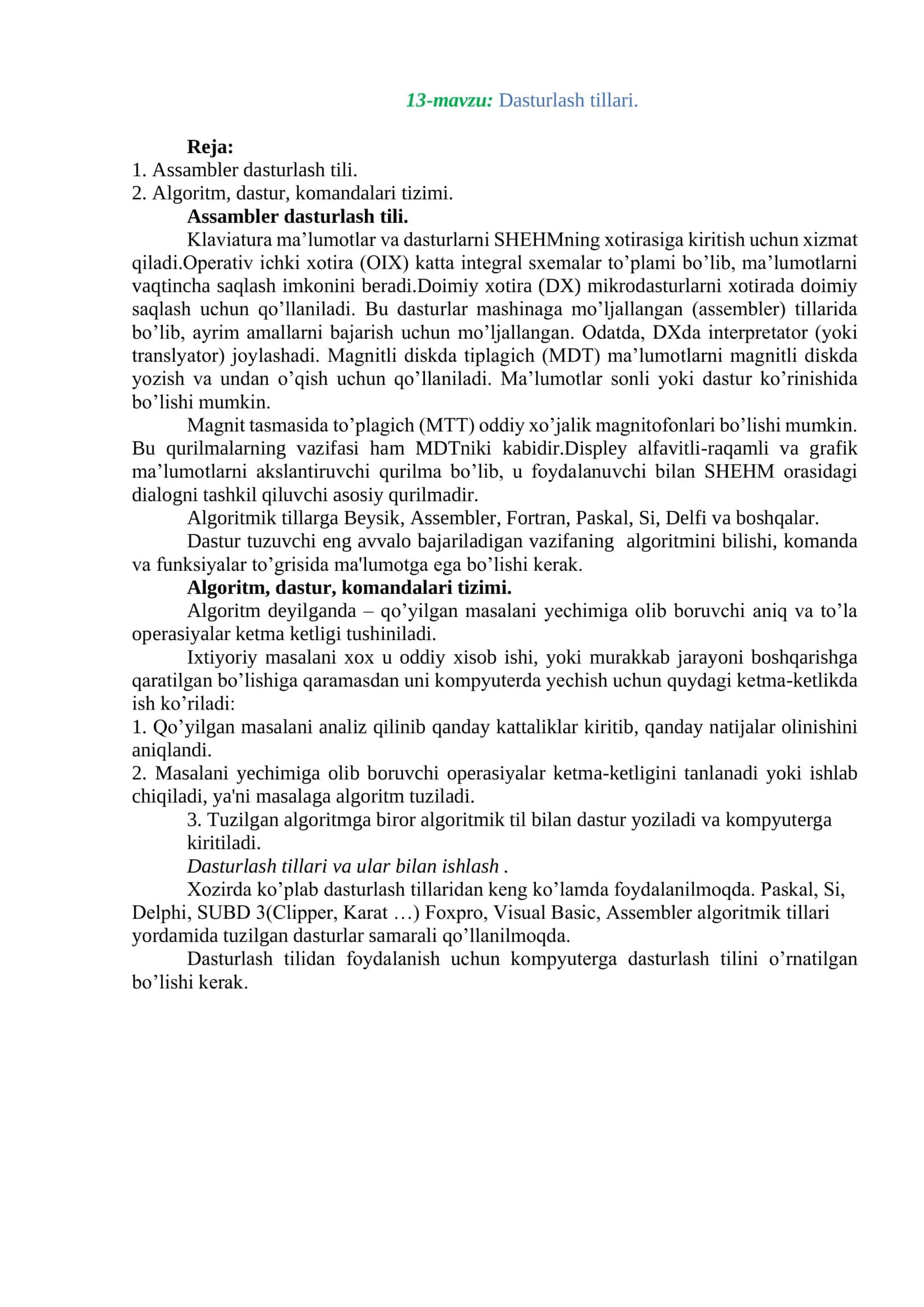 Assambler dasturlash tili 1