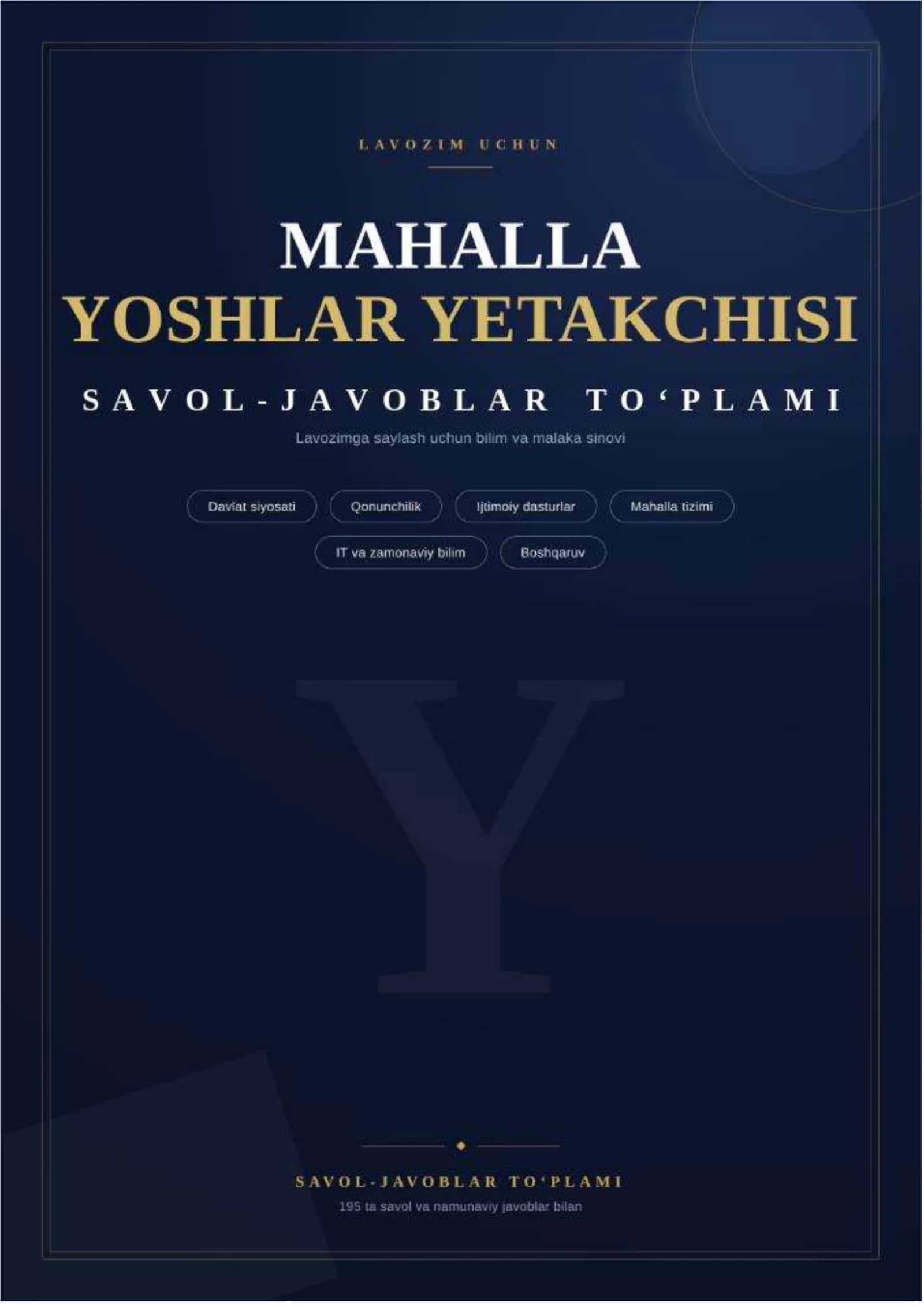 Yoshlar yetakchisi lavozimi uchun savol-javoblar to'plami 1