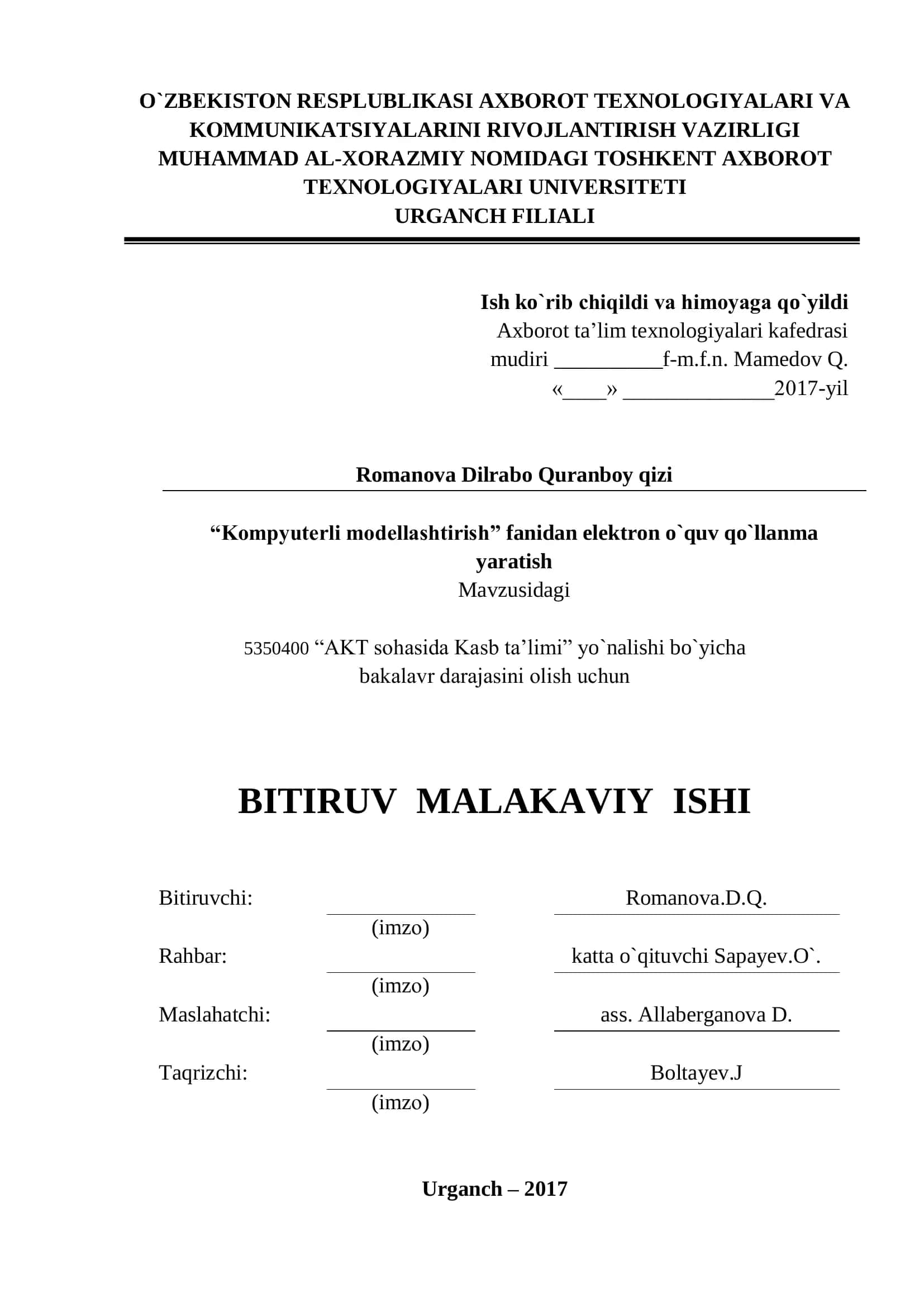 Kompyuterli modellashtirish elektron o`quv qo`llanma 1