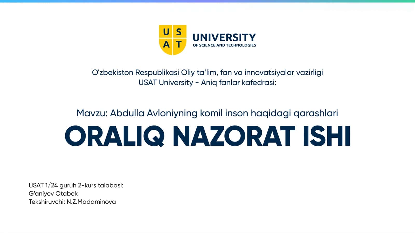 ORALIQ NAZORAT ISHI 1