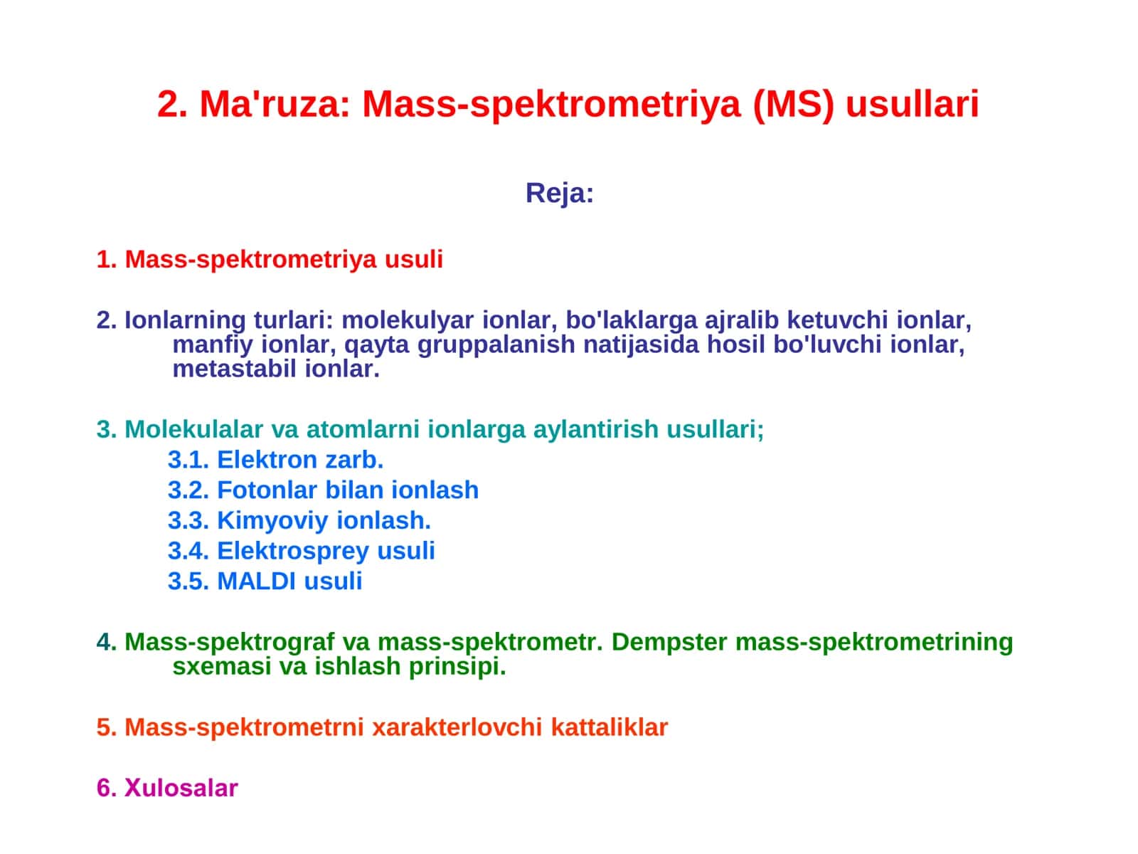 Mass-spektrometriya (MS) usullari 1