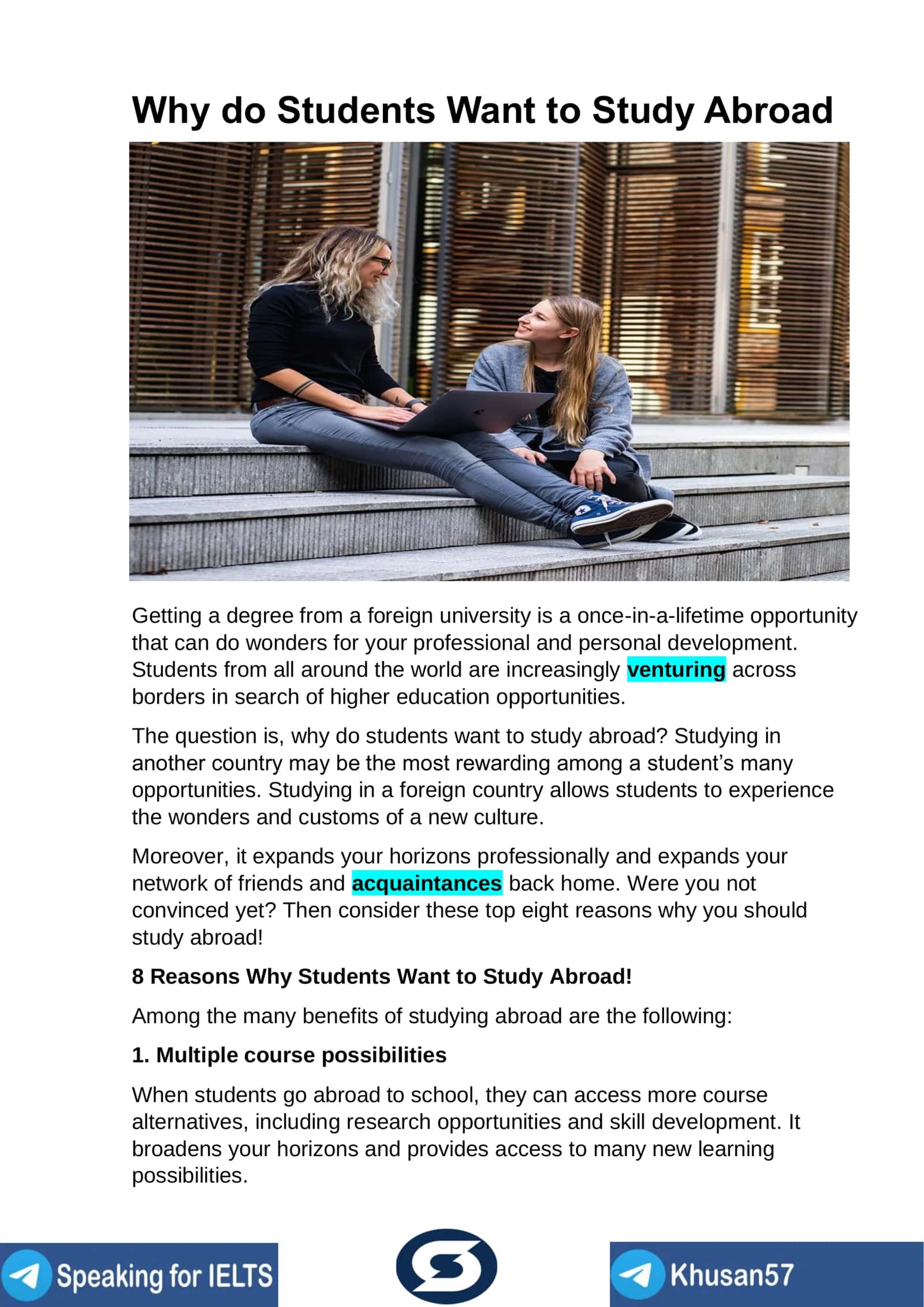 Mavzu: Why do Students Want to Study Abroad 1