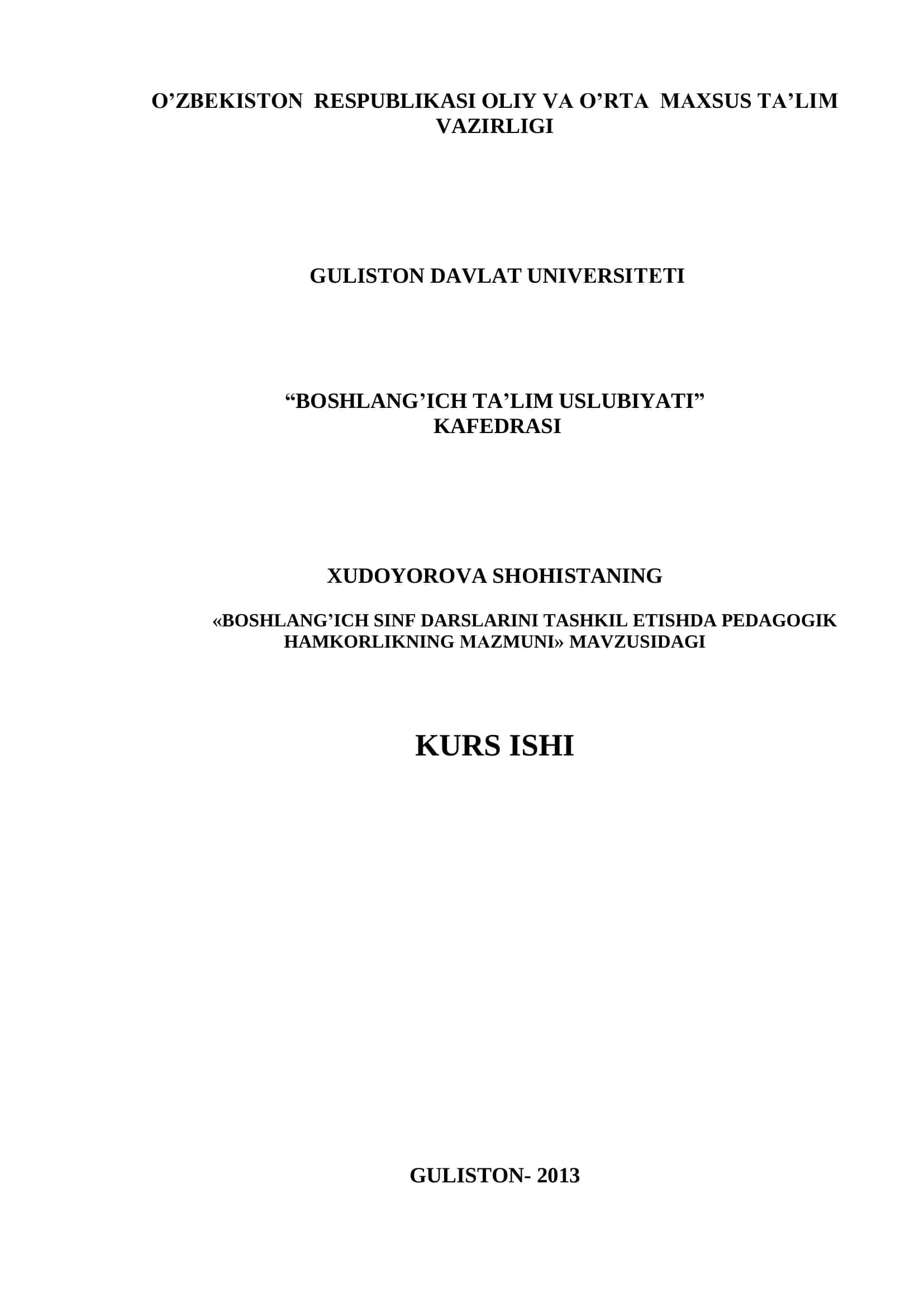 Boshlang’ich sinf darslarini tashkil etishda pedagogik hamkorlikning mazmunini 1