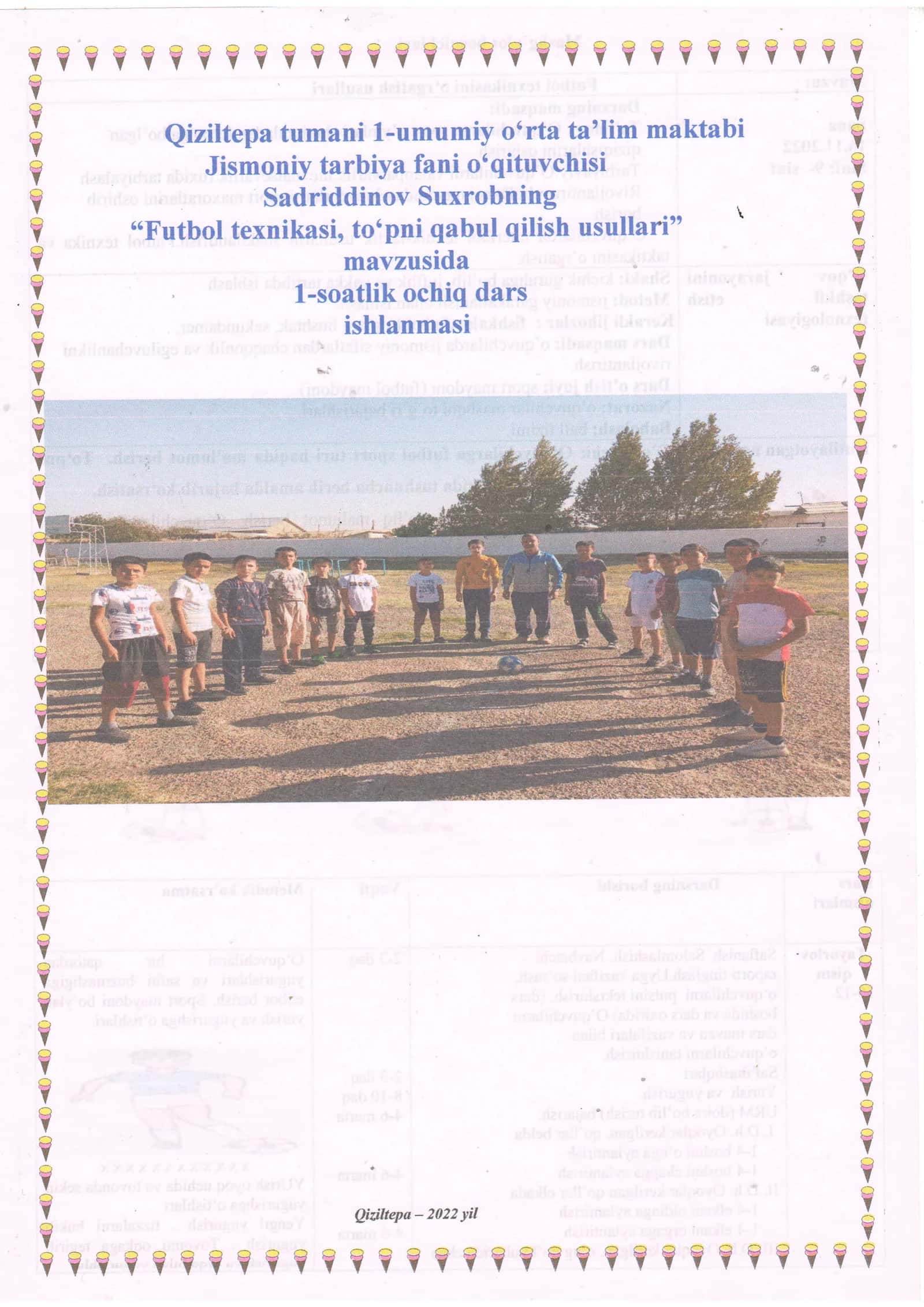 9-sinf Jismoniy tarbiya fanidan Futbolda to'pni qabul qilish usullari dars ishlanma 1