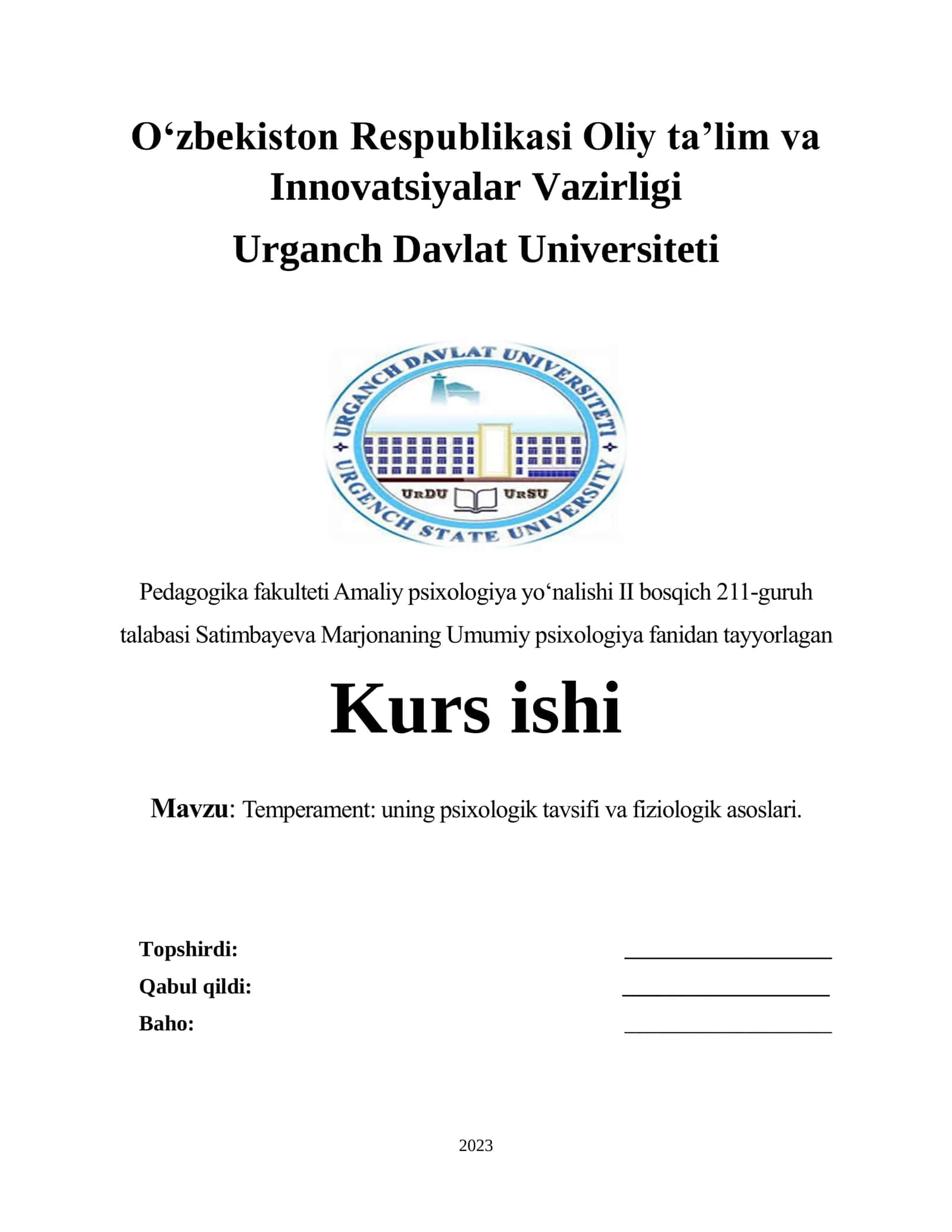 Temperament: uning psixologik tavsifi va fiziologik asoslari 1
