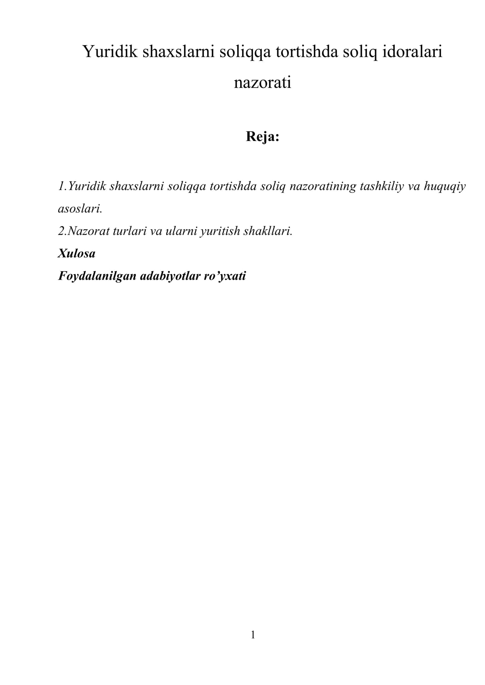 Yuridik shaxslarni soliqqa tortishda soliq idoralari nazorati 1