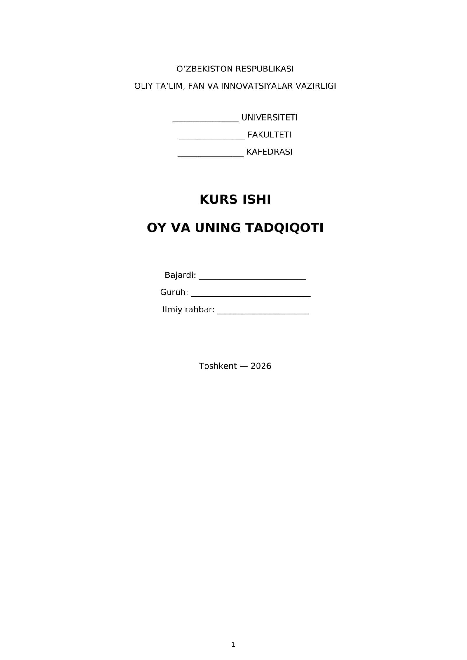 KURS ISHI: OY VA UNING TADQIQOTI 1
